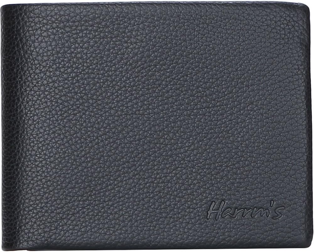 Harrms mans Genuine Leather Bifold Wallets for men with Ltalian Cowhide (One Size, BLACK-H111171)
