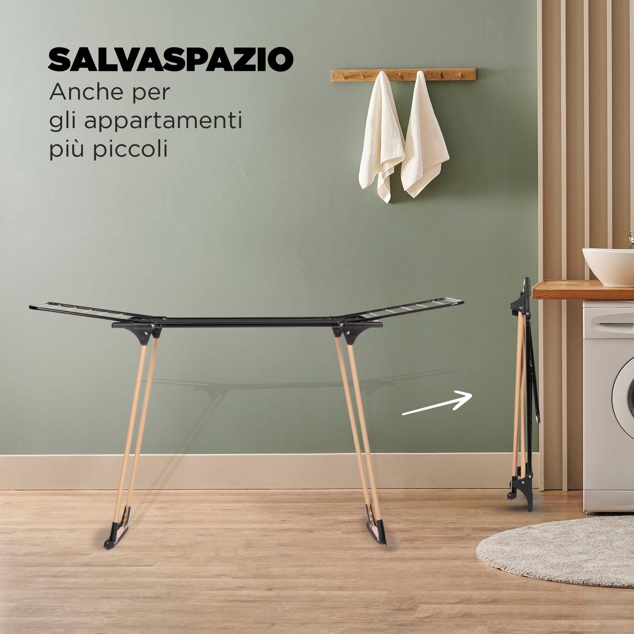 VITAPUR Stendibiancheria con lunghezza di 21 m | Asciugatrice autoportante e compatta, pieghevole fino a 9 cm di larghezza, carico massimo di 20 kg, l'Ercole di ogni casa
