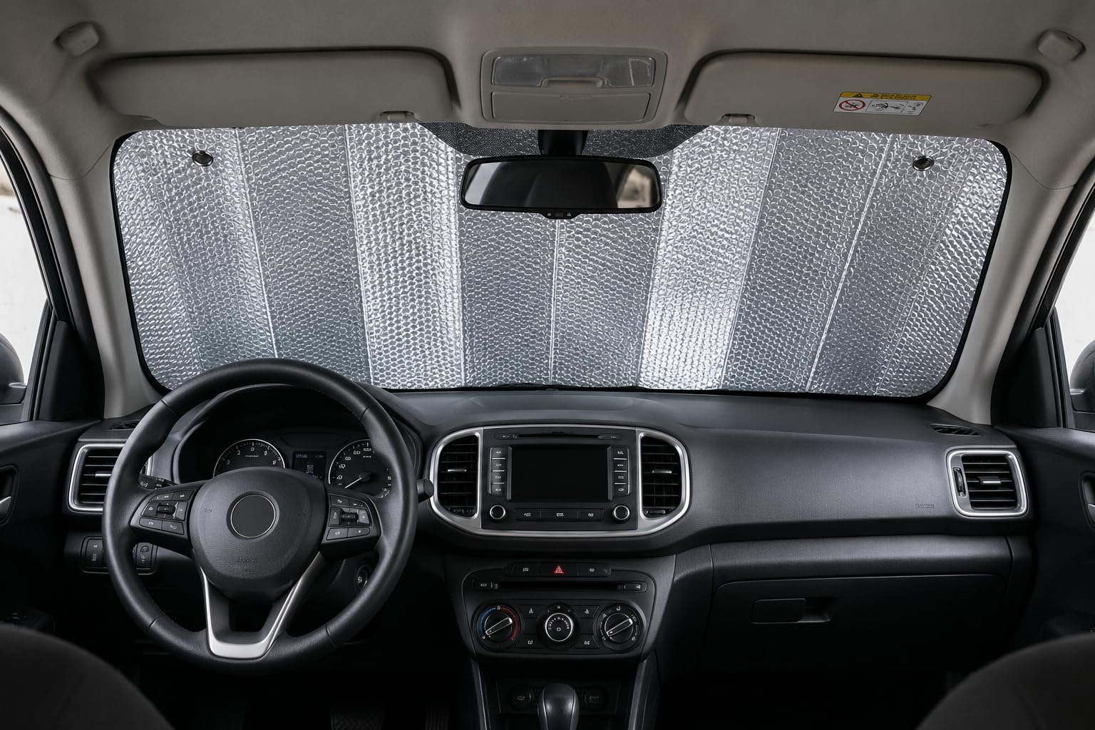 Terryshop74® Parasole Auto Pieghevole da Interno 130x60 cm – Protezione UV per Parabrezza – Schermo Riflettente Anti Calore – Leggero e Compatto con Ventose ed Elastici
