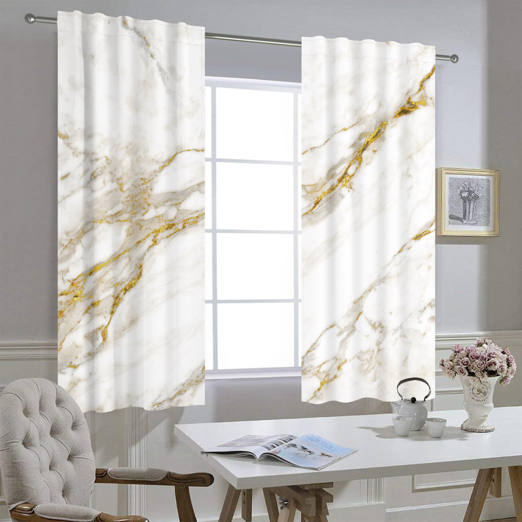 Kzzfqxb 140x229cm Marbel Texture Curtains 2 Panels - Image 3