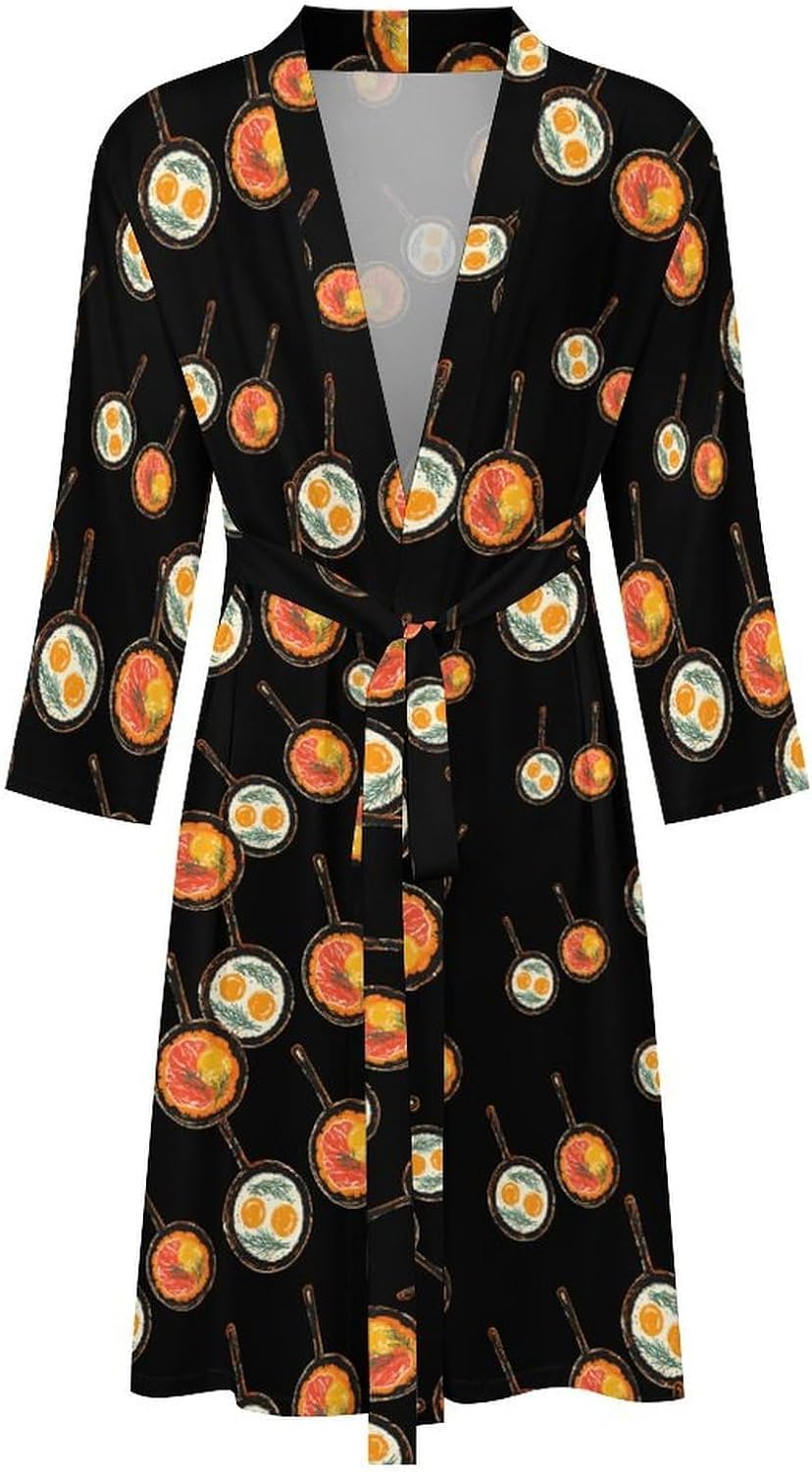 Breakfast Egg Meat Mens Robe Long Bathrobe for Women Bath Robes Lightweight Soft Printed Sleepwear