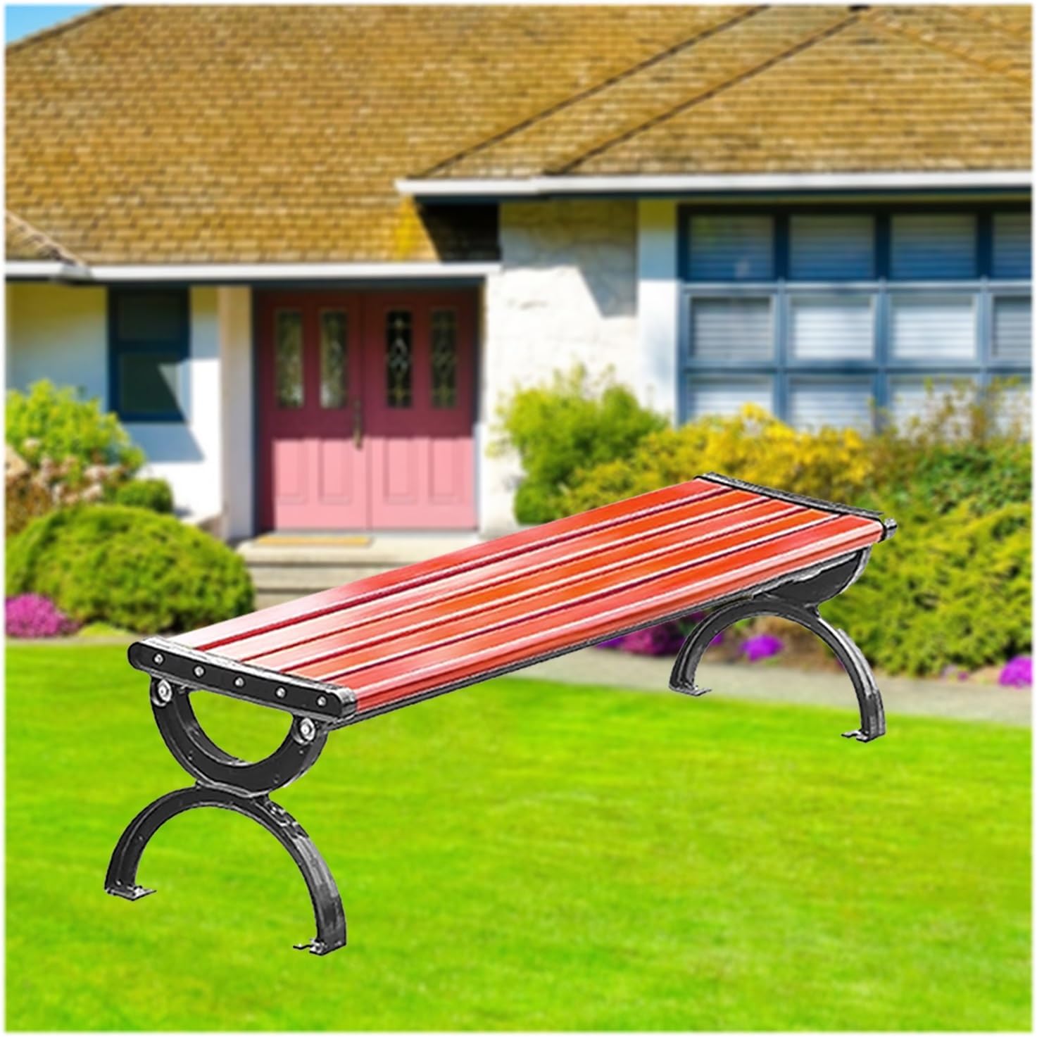 Outdoor Wooden Garden Bench for 2, Amber Red Picnic Bench for Patio, Porch, Deck & Park, Size 120cm/47.2" - Stylish Entryway & Pathway Seating