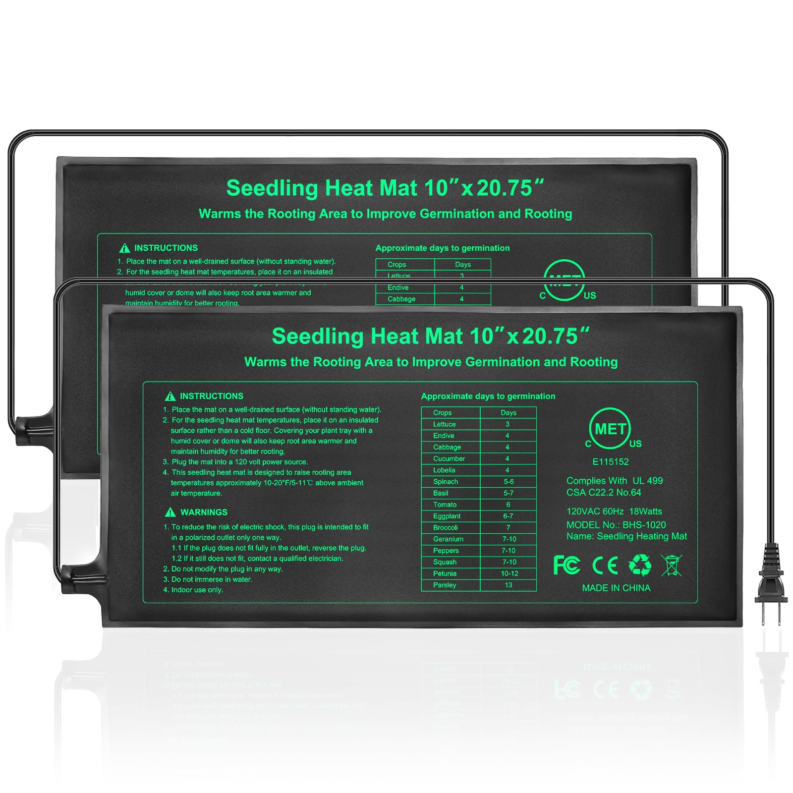 HYDGOOHO Seedling Heat Mat 2 Pack Dual Certified by MET and UL Plant Heating Mat Pad with Power Failure Protection Thermostatic Waterproof Suitable for Seedlings