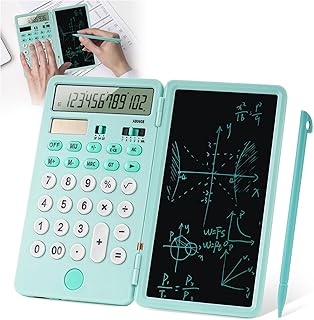 Calculator with Writing Tablet, Bestcool Dual Power Calculator Foldable Desktop Calculator 12 Digit LCD Display Basic Calculator Pocket Calculator for School Students Office Business (Cyan)