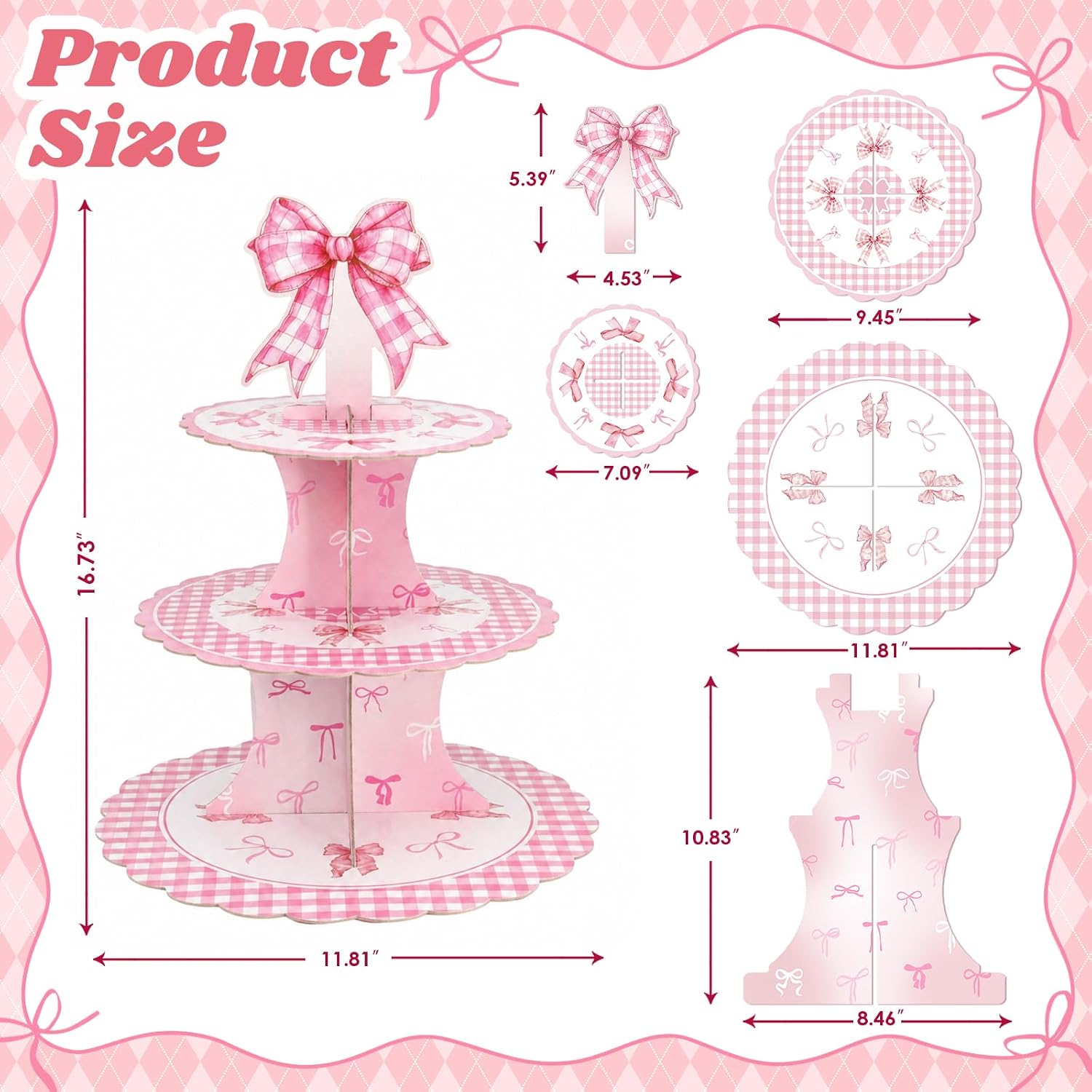 198pcs Pink Bow Birthday Party Decorations Serve 24, Include Plates Napkins Cups, Cupcake Stands, Birthday Banner, Cake Toppers, Silverware, Tablecloth Coquette Bow-themed Supplies for Girls&Women