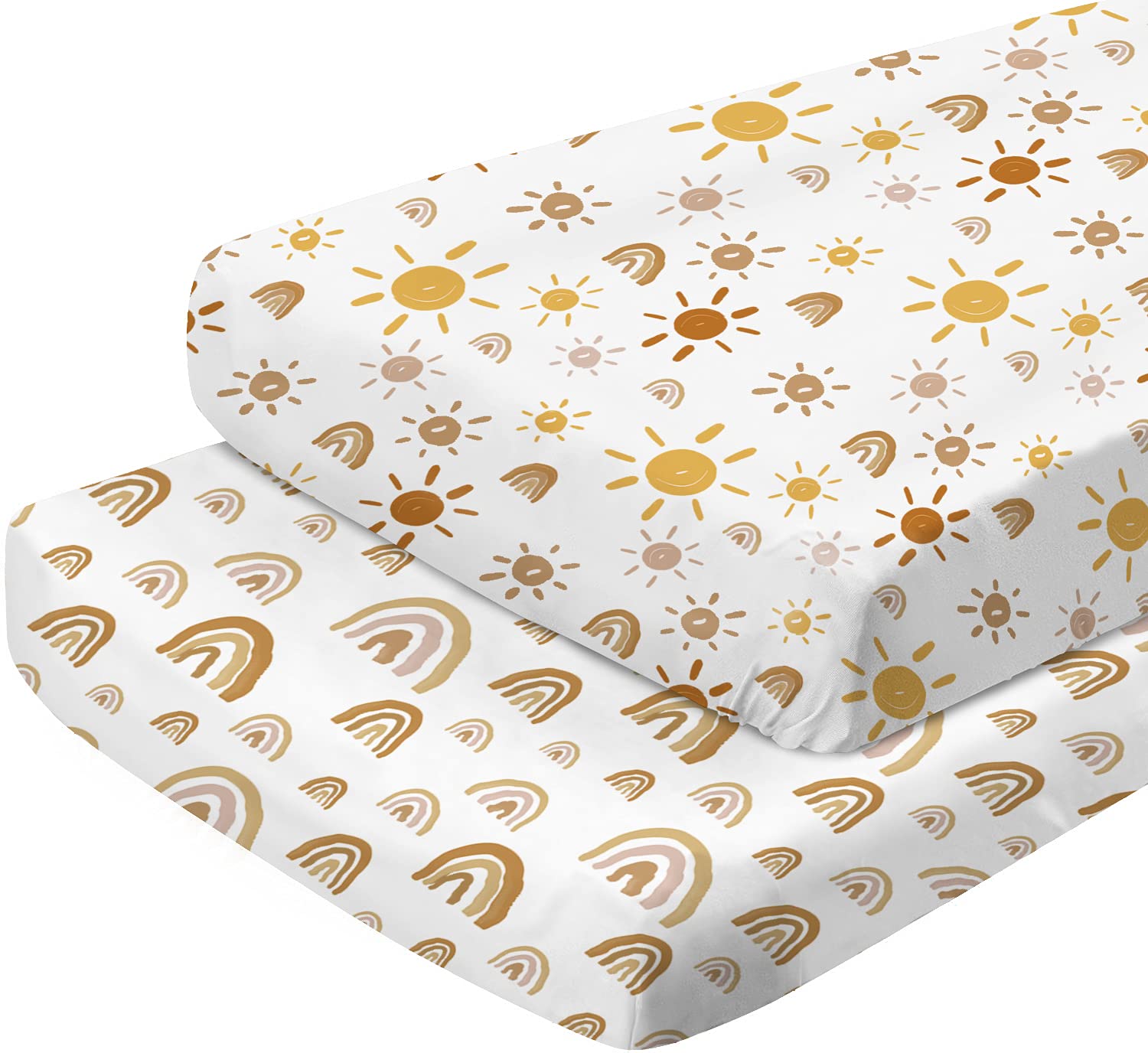 Changing Pad Cover - Babebay Ultra Soft Jersey Knit Cotton Diaper Change Table Pad Covers for Baby Girls and Boys -Stylish Rainbow & Sun Pattern, 2 Pack : Baby