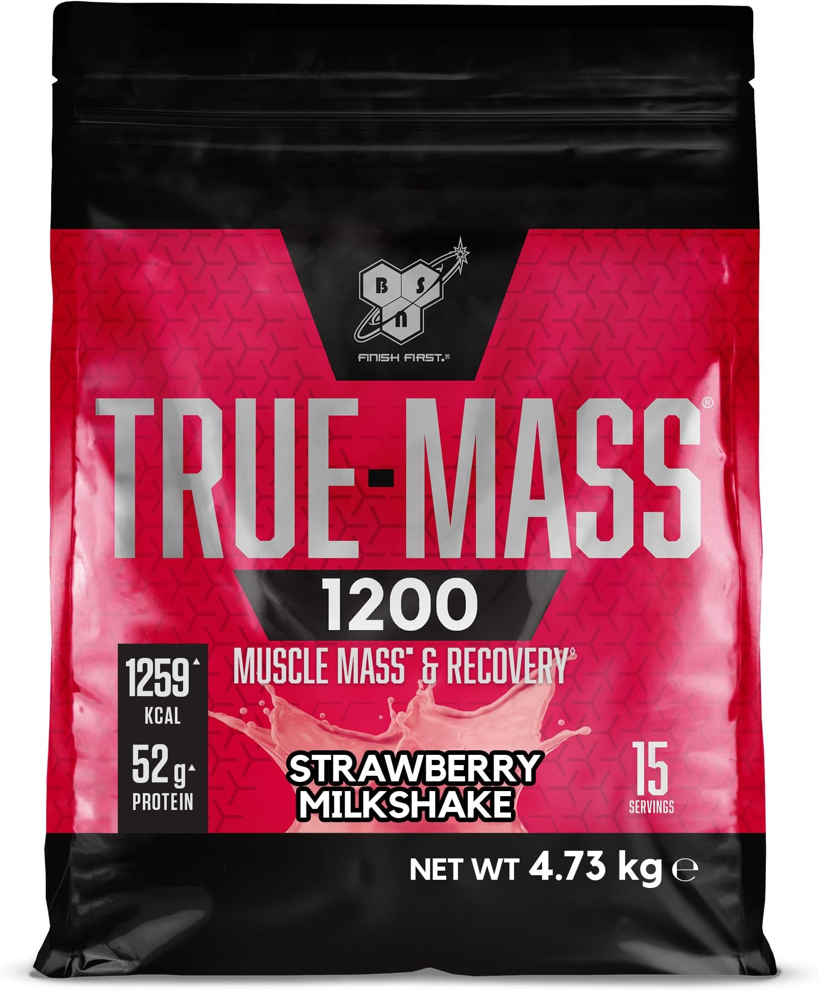 True Mass 1200, Mass Gainer Protein Powder with Whey Isolate and Carbohydrates, Weight and Muscle Gain and Post Workout Recovery, Strawberry Milkshake Flavour, 15 Servings, 4.8 kg