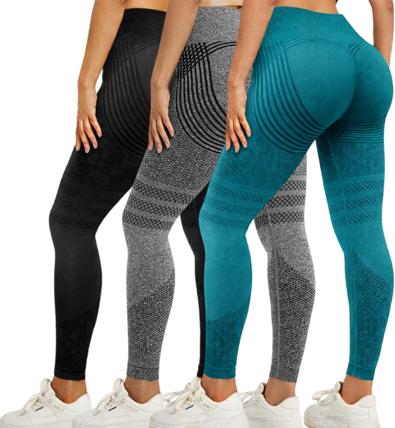 3D Cellulite Compression Leggings for Women, High Waisted Tummy Control Yoga Pants, Stretch Athletic Leggings