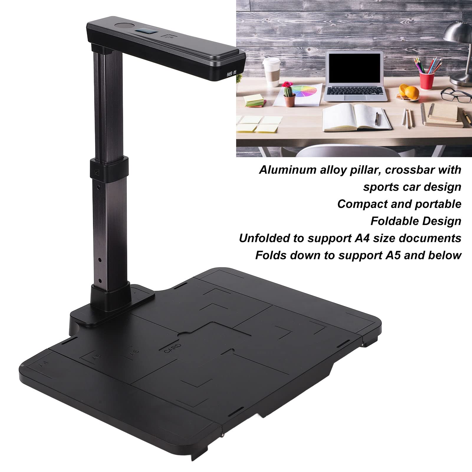 VBESTLIFE Dokumentenkamera, Buchscanner Overhead-Scanner HD 5MP Tragbare USB-Doc-Cam, A4-Fanggröße mit LED-Licht für ID-Karten-Bilderbuch, für Fernunterricht, Unterricht, Lernen, Dateidokument