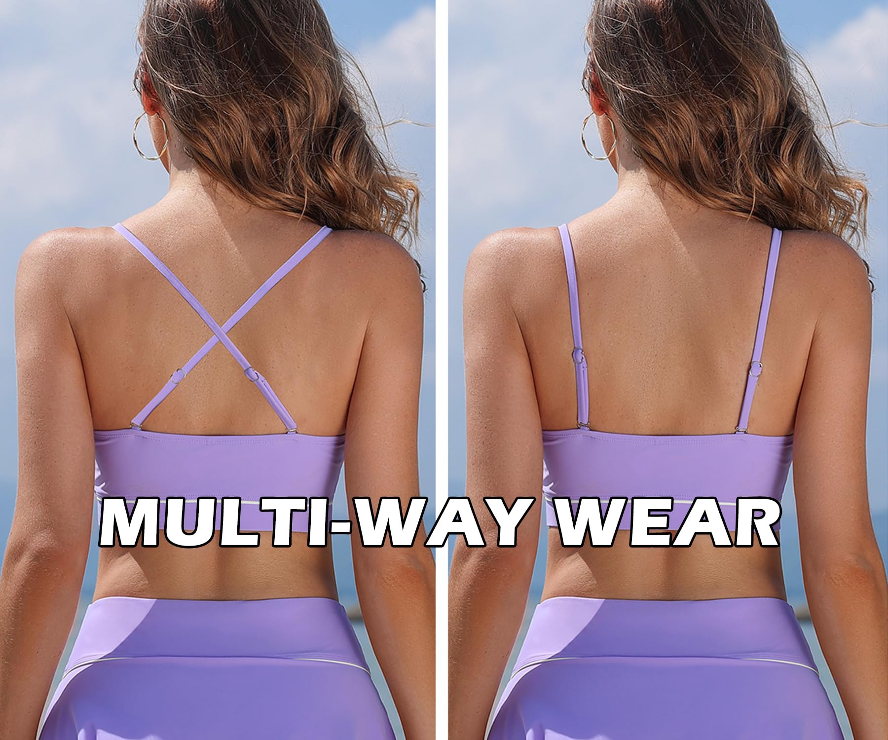 SHEKINI Ensemble bikini pour femme, contrôle du ventre, col en U, jupe taille haute