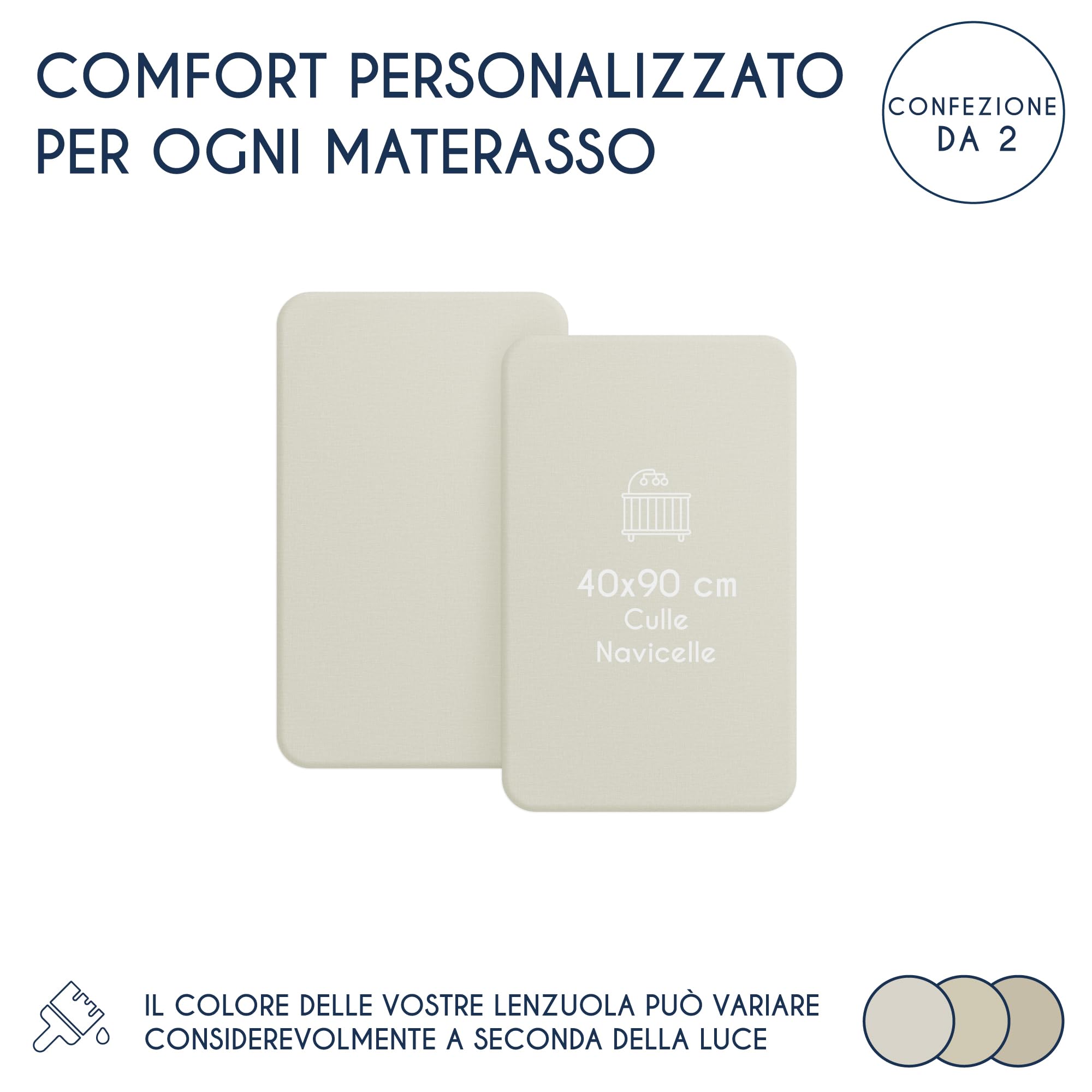 Dreamzie - Set 2 Lenzuolo con Angoli Cotone Bambini - 40x90 - Oeko Tex certificato - Beige - Lenzuolo con Angoli 40x90