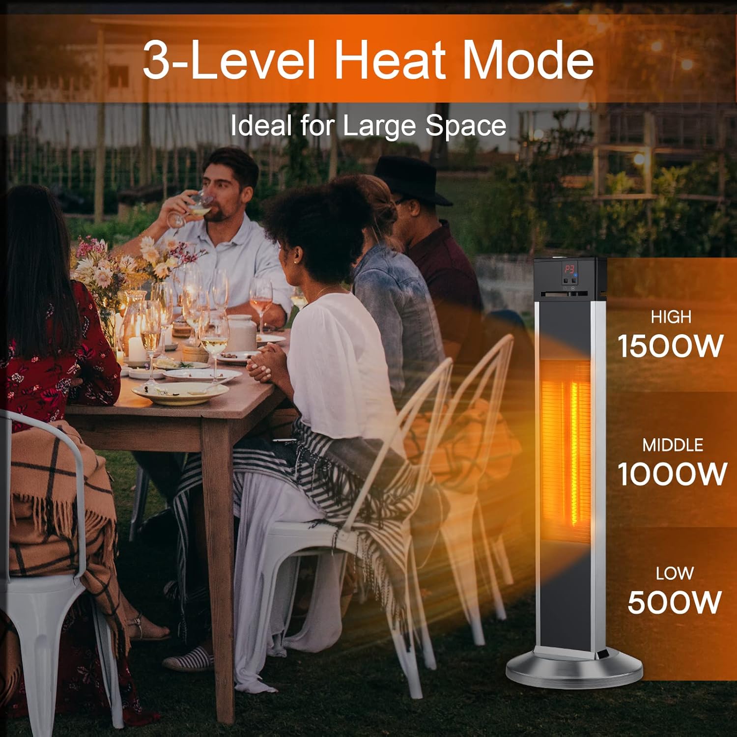 review Electric Space Heaters for Indoor Use Large Room, Infrared Heater w/Remote, Auto Shut Off, 500/1000/1500W Radiant Heater, Super Quiet 3s Instant Warm Vertical Indoor space heaters, Patio Heater