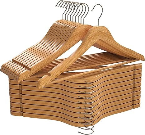 Solid Wooden Hangers ZEPOLI Pack 30 Premium Wooden Hangers - Durable & Slim Coat Hangers - Suit Hangers with 360-Degree Rotatable Hook - Wood Hangers with Shoulder Grooves (30 Pack, Natural)