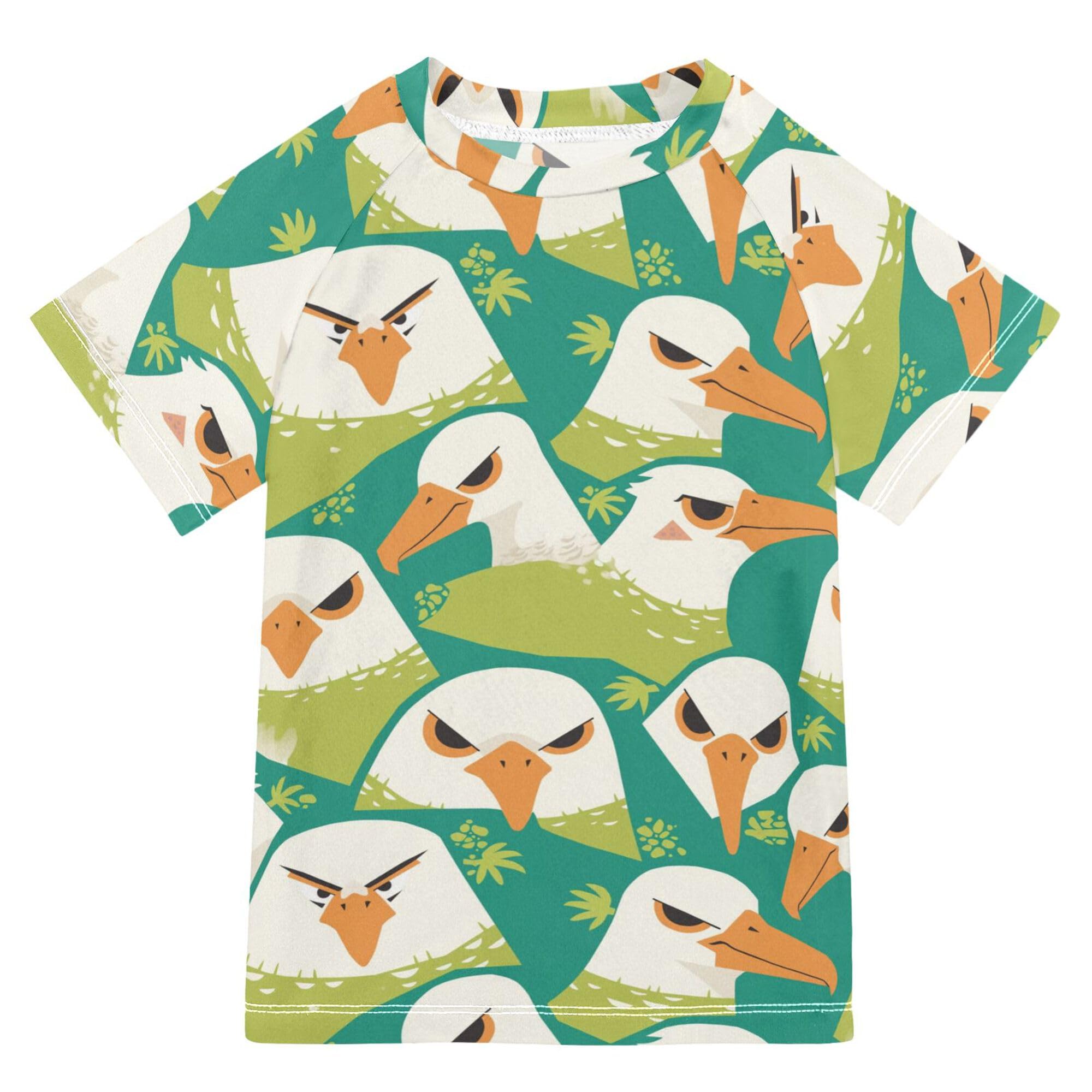 Wudan Cute Cartoon Albatross Head Green Bathing Suit Girls UV Protection Rashguard Girls Swimwears Youth Sports Tshirts for Youth Boy 4T
