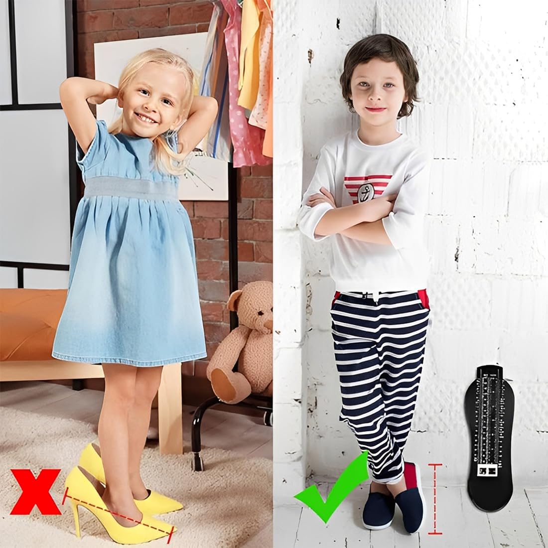 1 Pièce Appareil De Mesure De Longueur De Pied Et Pointure Pour Enfants Fußmessgerät Kinder En Plastique Outil Idéal Pour Déterminer La Pointure Des Enfants Noir (25.8X8.8 Cm)