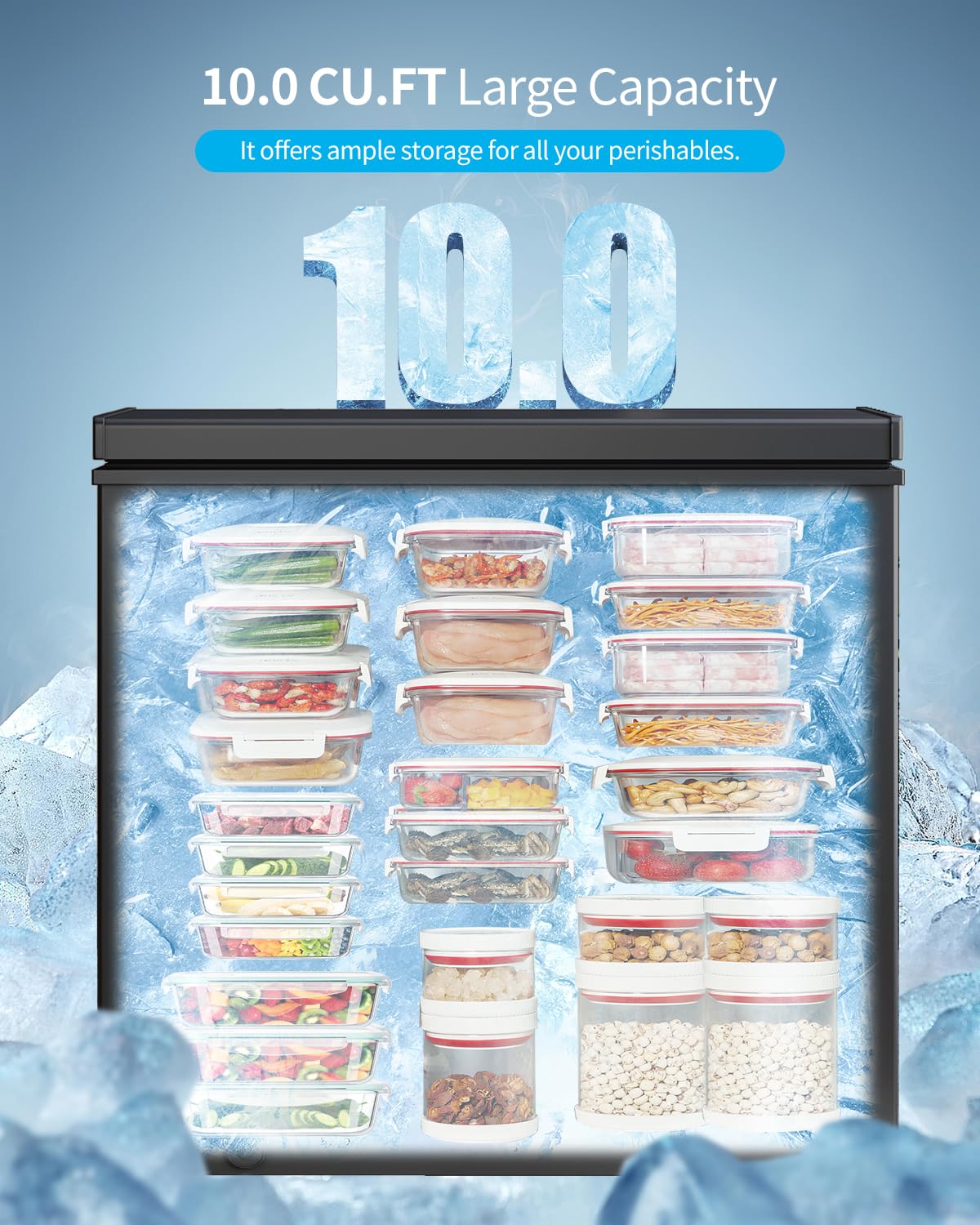 TABU Chest Freezer, 5.0 Cubic Feet Deep Freezer with Removable Storage Basket, Black Top Open Door Freezer with 7 Level Adjustable Thermostat, Top-opening Compact Freezer (Black) on Fridge.com