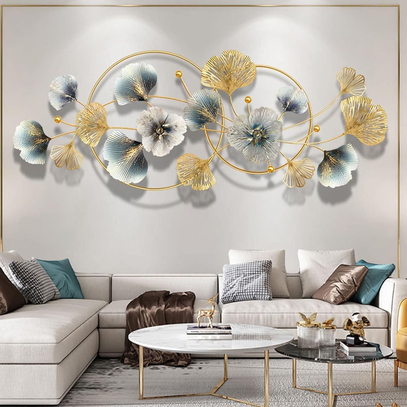 Escultura moderna de metal para pared, hojas de ginkgo 3D, decoración para sala de estar