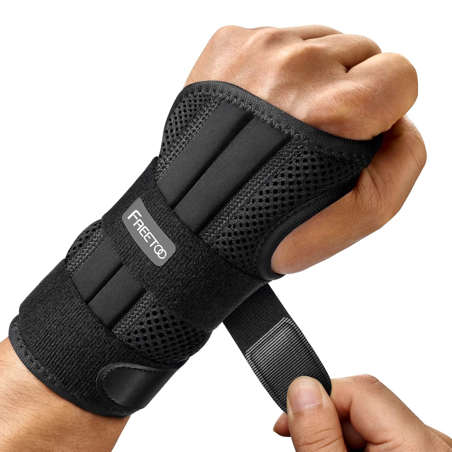 FREETOO Wrist Brace for Carpal Tunnel Relief Night Support , Maximum Support Hand Brace with 3 Stays for Women Men , Adjustable Wrist Support Splint for Right Left Hands for Tendonitis, Arthritis ,