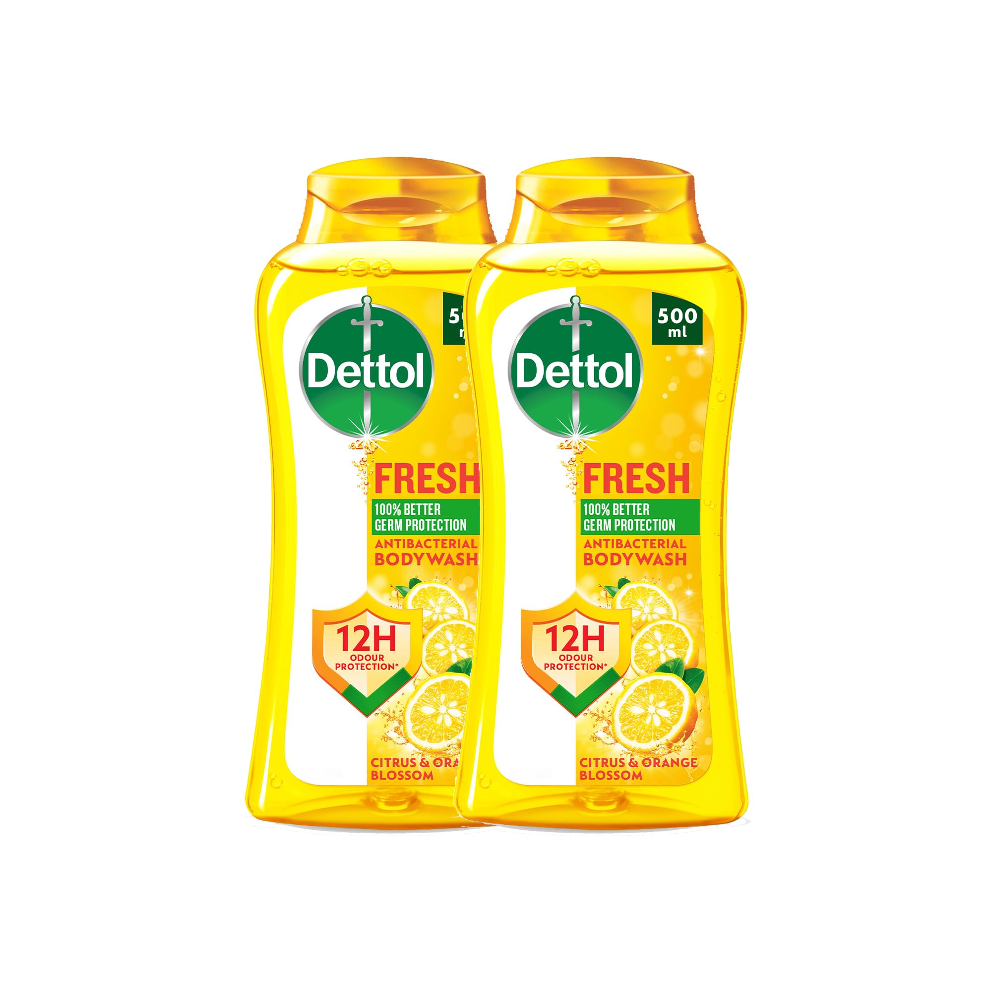 Dettol Fresh Shower Gel & Body Wash, Citrus & Orange Blossom Fragrance for Effective Germ Protection & Personal Hygiene, 500ml (Pack of 2) (Packaging may vary)