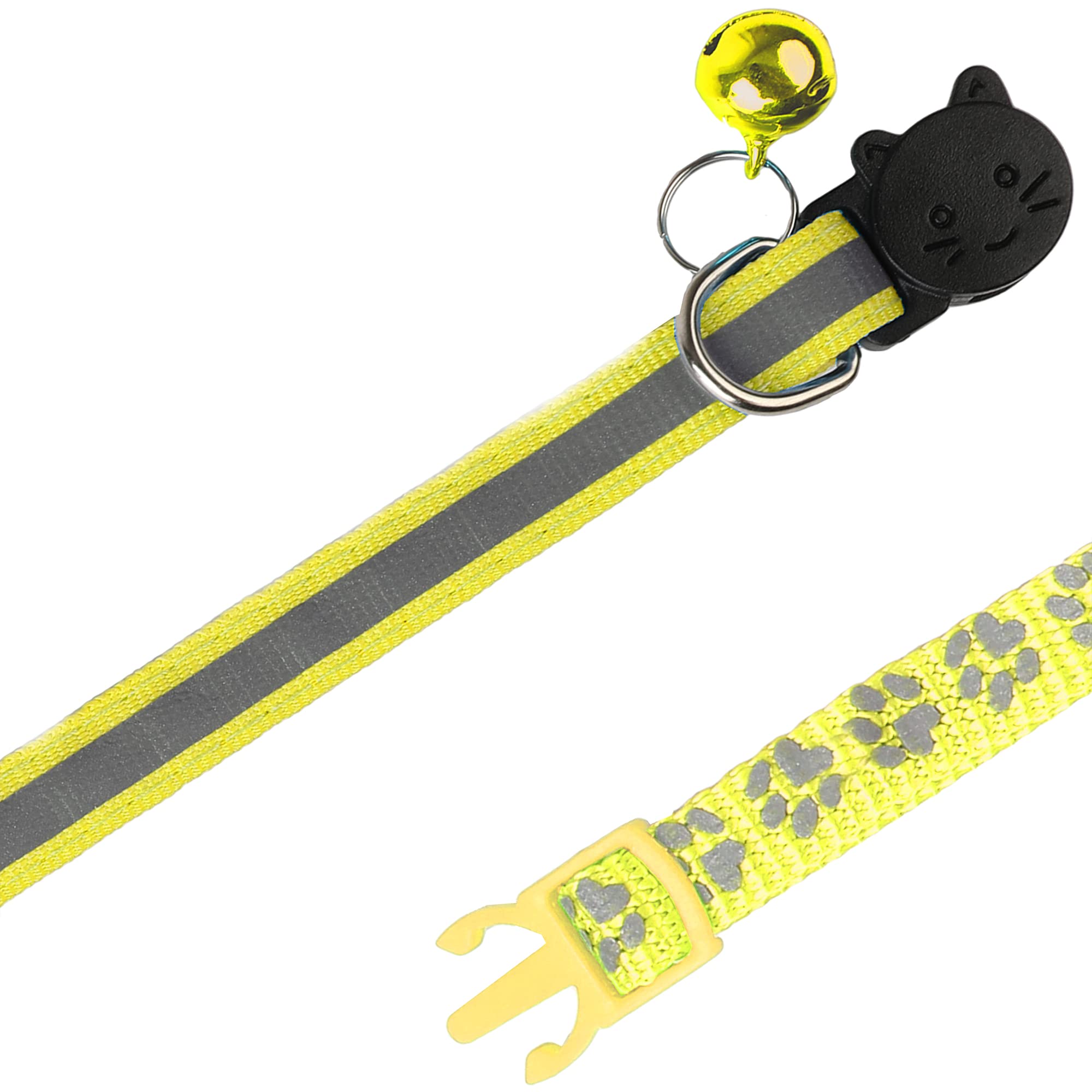 Paquete de 2 collares reflectantes para gatos con campana, collares personalizados para gatitos, collar de hebilla de seguridad ajustable para gatos machos, niñas y niños (amarillo)