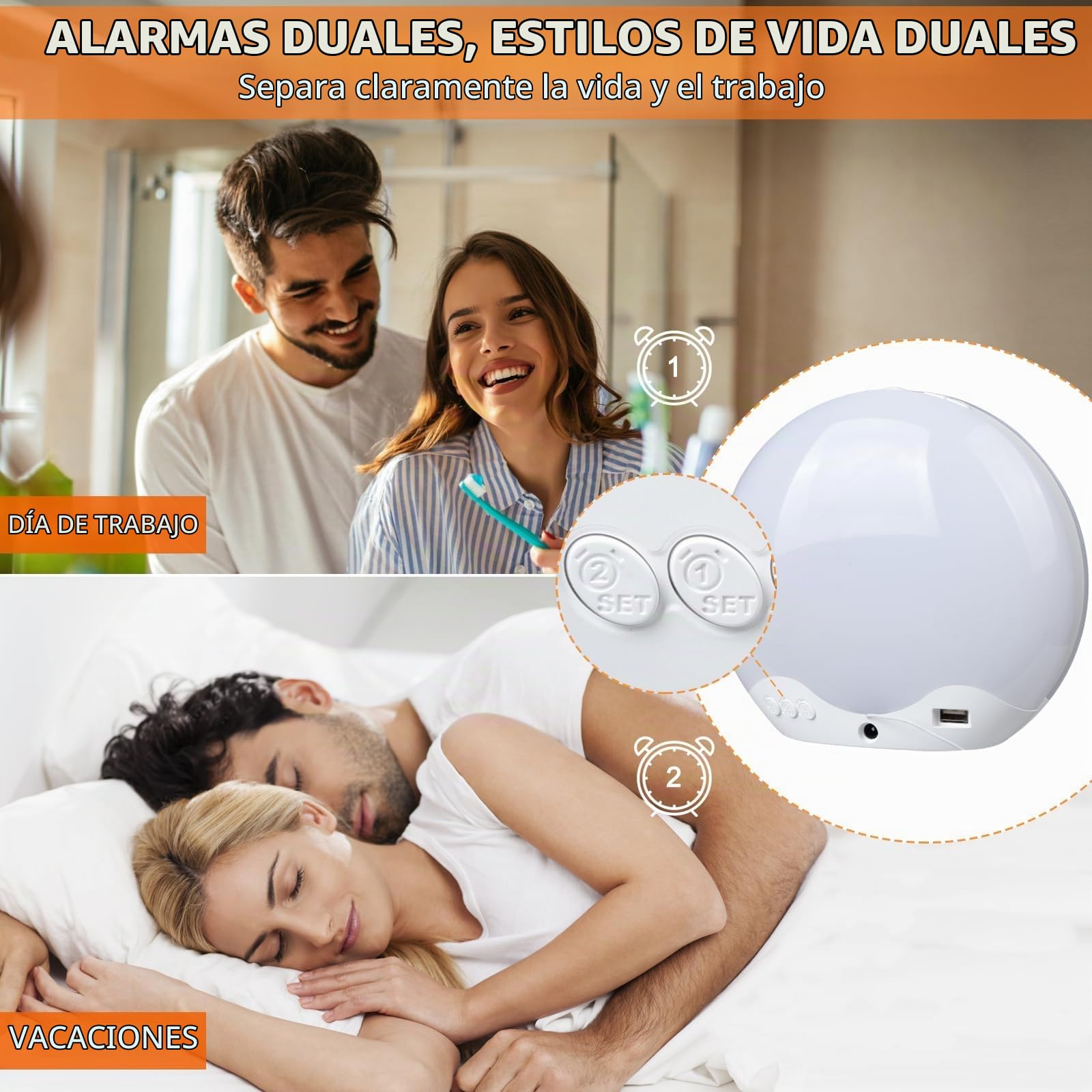 Cadrim Despertador con Luz, Simulación de Amanecer y Atardecer, Radio FM, 5 Sonidos de la Naturaleza, 2 Alarmas, Repetición, Luz de 12 Colores, Plástico Blanco