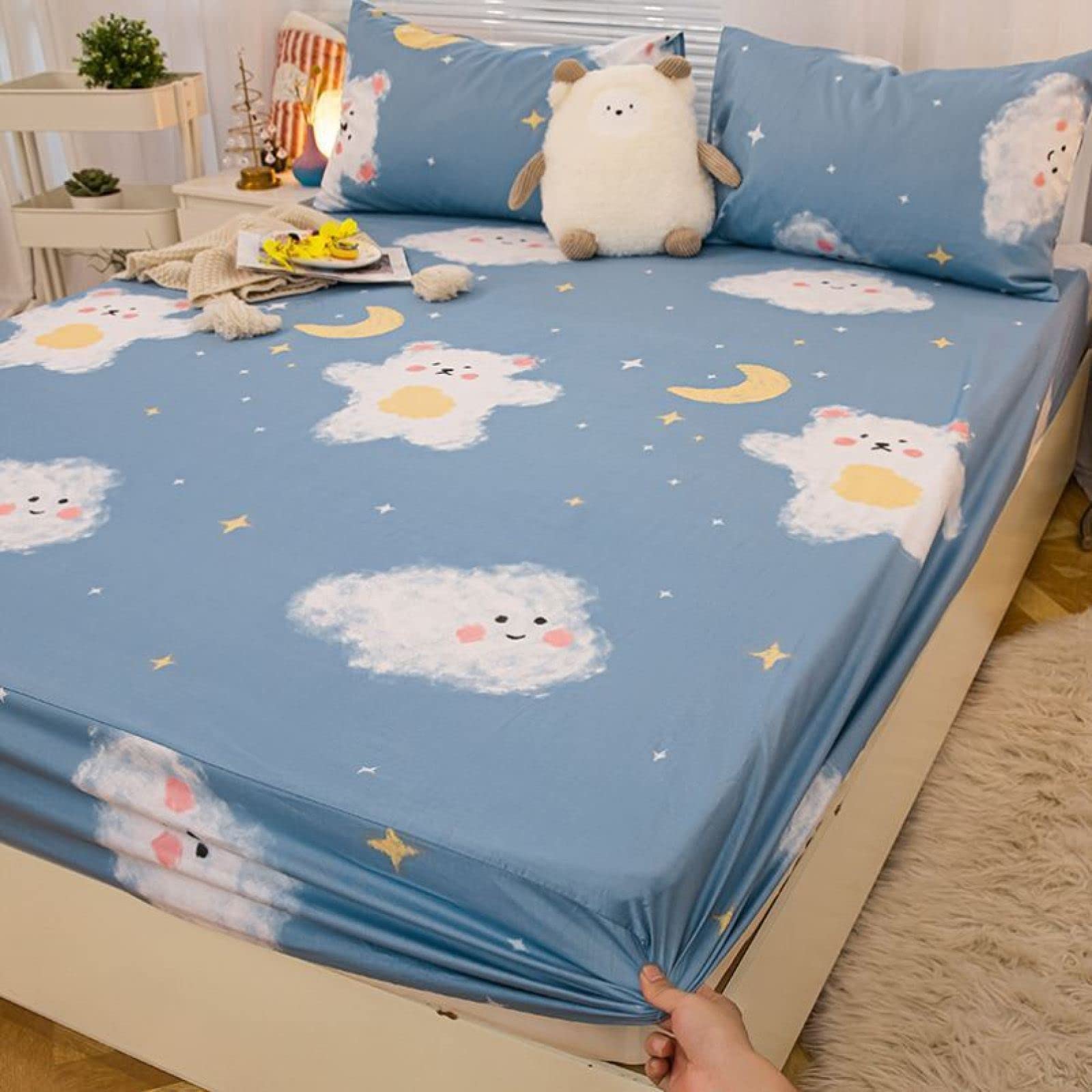 BAJIN Fitted Sheet Single Bed Fitted Sheet, 100% Poly Cotton Single Bed Sheet, Single Beds Sheet Fitted Sheet Kids Single Bed Cotton Fitted Sheet,Non-Slip Mattress,150x200+25cm