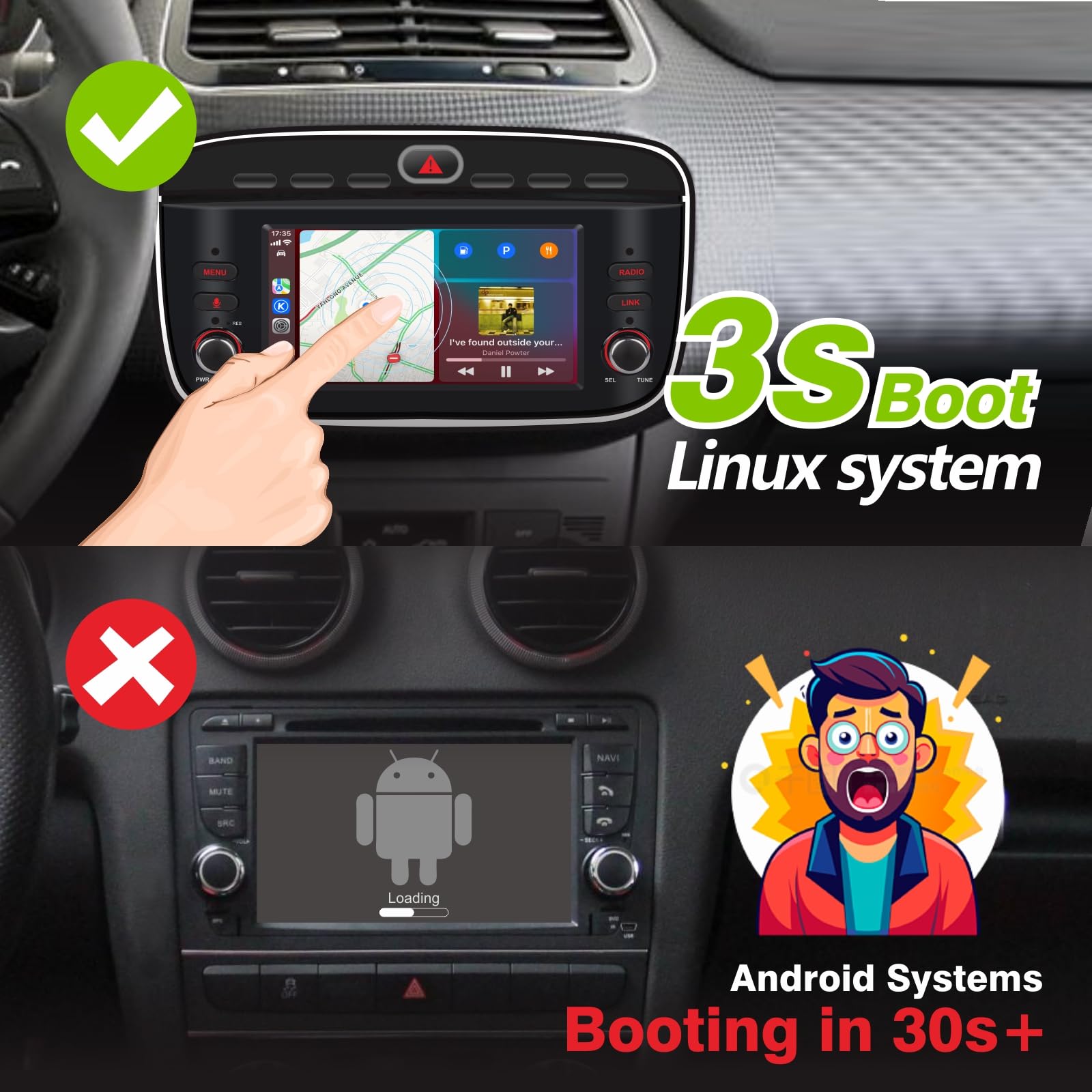 Autoradio per Fiat Punto(2010-2016) Linea(2012-2015) Stereo Wireless CarPlay/Android Auto Bluetooth RDS
