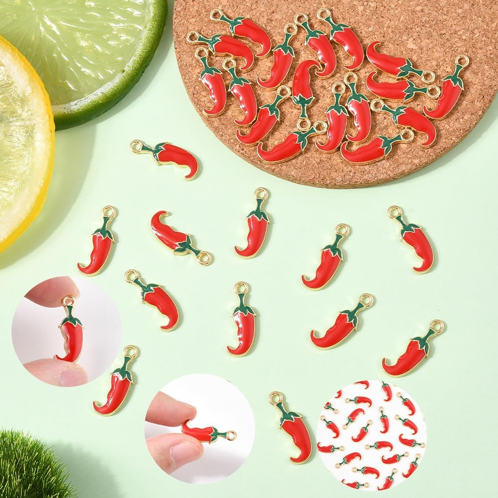 SUNNYCLUE 1 Box 80Pcs Red Chili Pepper Charms Pepper Charm Bulk Cinco De Mayo Mexican Themed Metal Enamel Vegetable Hot Chilis Dangle Pendants for Bracelet Earring Necklace DIY Craft Jewelry Making - Image 3