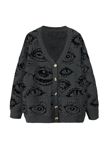 Button Down Eye Print Goth Cardigan Grunge Punk Sweater Outerwear