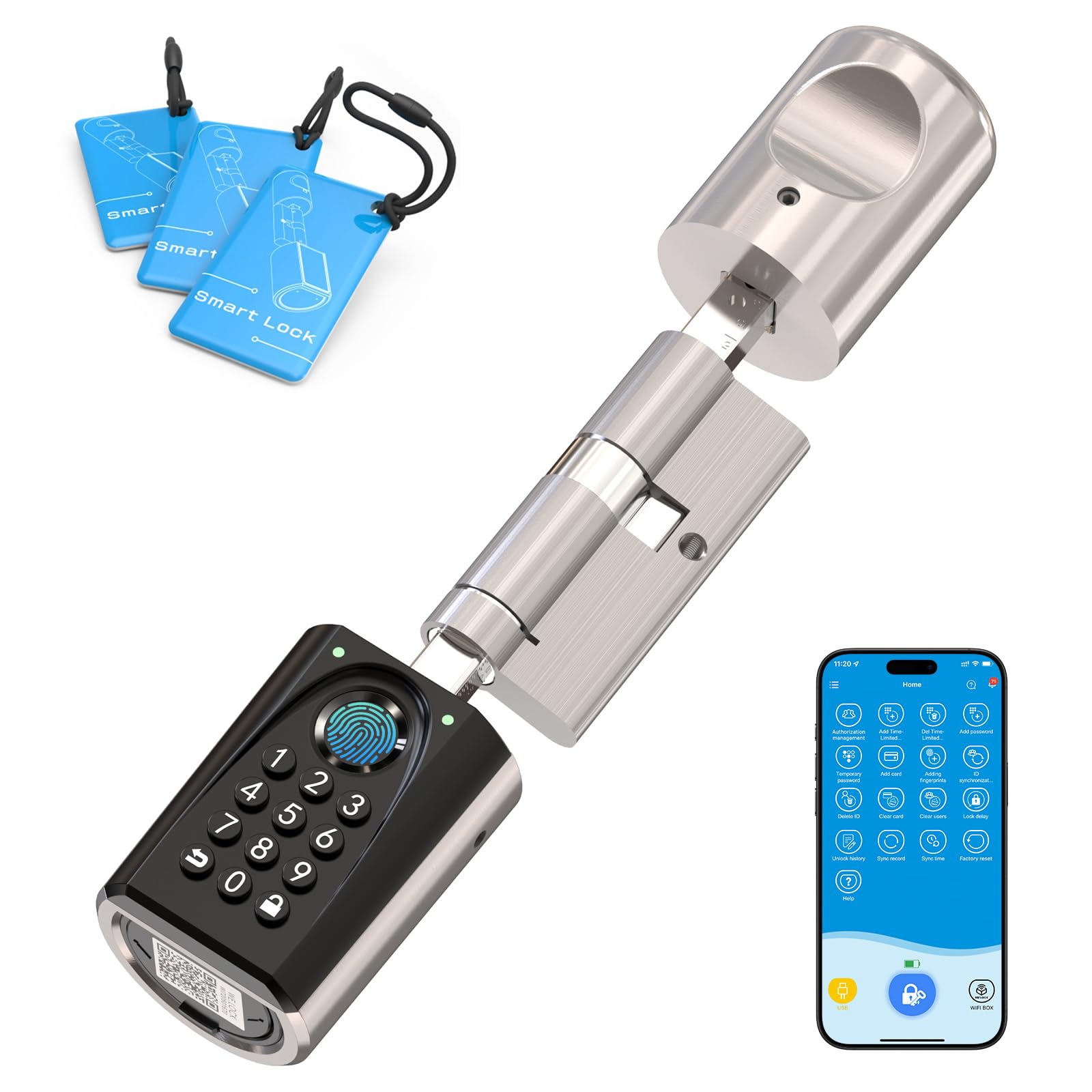 WELOCK ToucA51 Pro Serratura Smart,Serratura Impronta Digitale con Password,Carte RFID e APP,serratura elettronica WiFi,Cilindro 40x30 per porte da 50 a 100mm,Smart Lock Facile Installazione