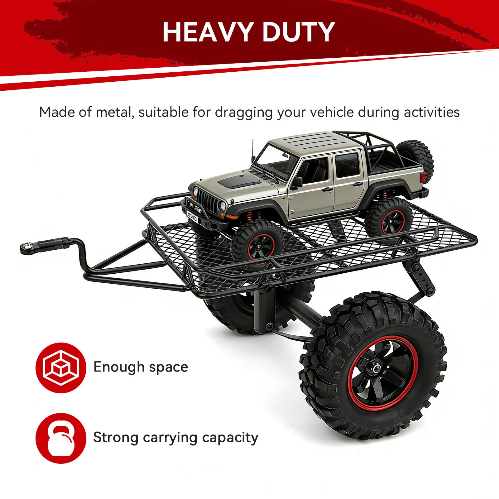 Remolque RC, tolva de Coche, Montaje de Enganche de Remolque de Metal RC, Apto para Traxxas TRXX4/Axial SCX10 RC4WDD D90 CC01 1/10 RC Truck
