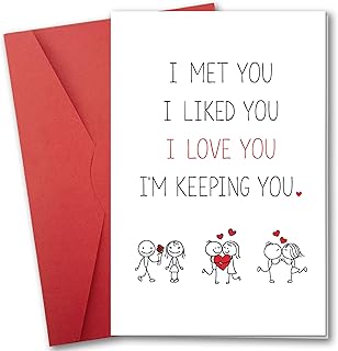 Stick Couple Valentines Card, Anniversary Day Cards for Him and Her, Romantic Greeting Card with Envelope, Sweet Birthday Gifts for Husband Wife Girlfriend Boyfriend