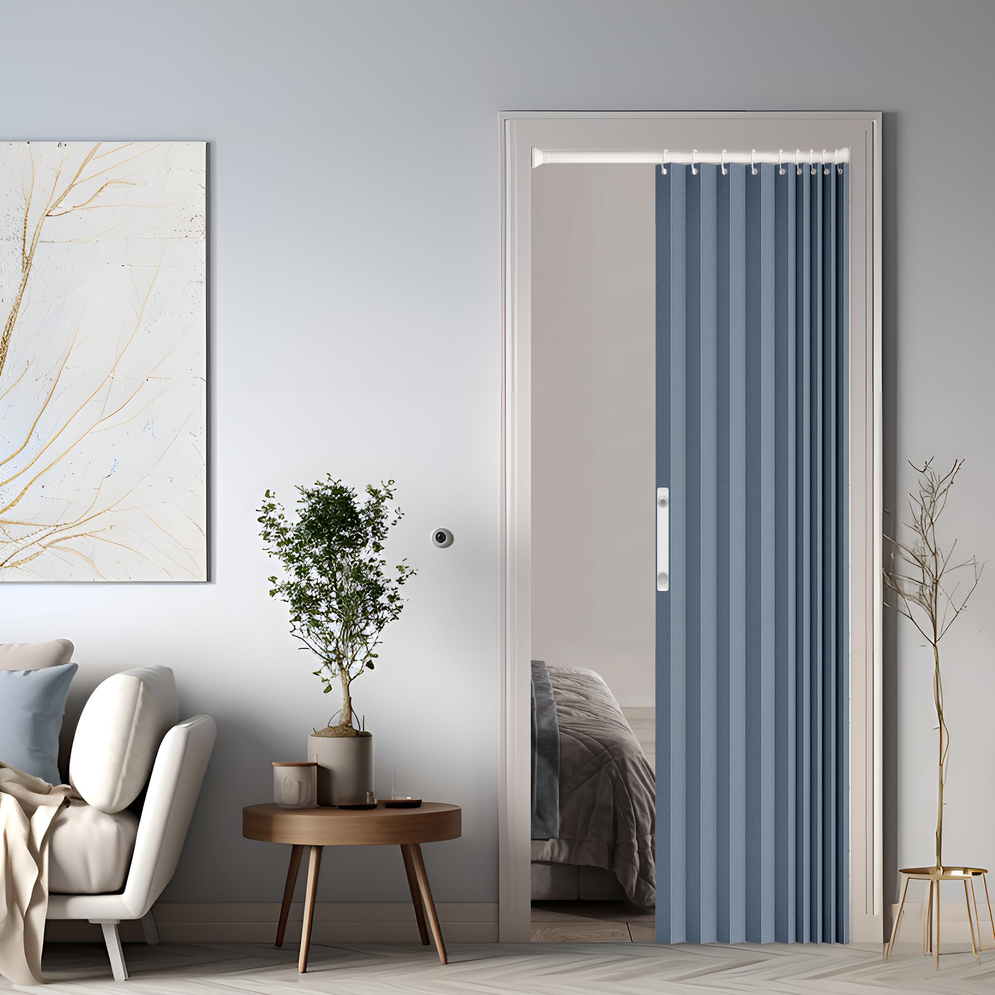 Magnetischer Türvorhang mit Verdunkelung, Faltbarer Raumteiler für Bad/Schlafzimmer/Wohnzimmer, Akkordeon-Design (Blue)
