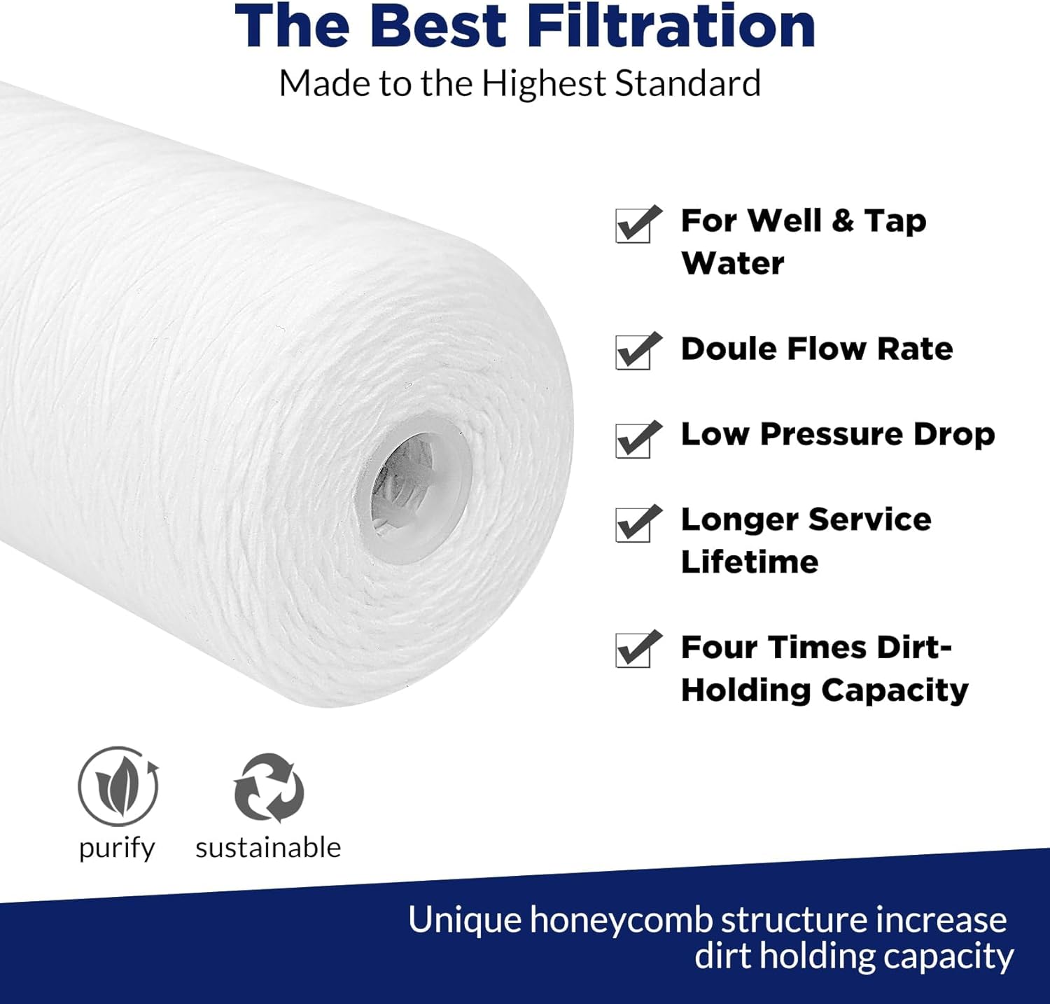 Membrane Solutions 5 Micron 10""x4.5"" String Wound Whole House Water Filter Replacement Cartridge Universal Sediment Filters for Well Water - 4 Pack, WPP-F10B-5