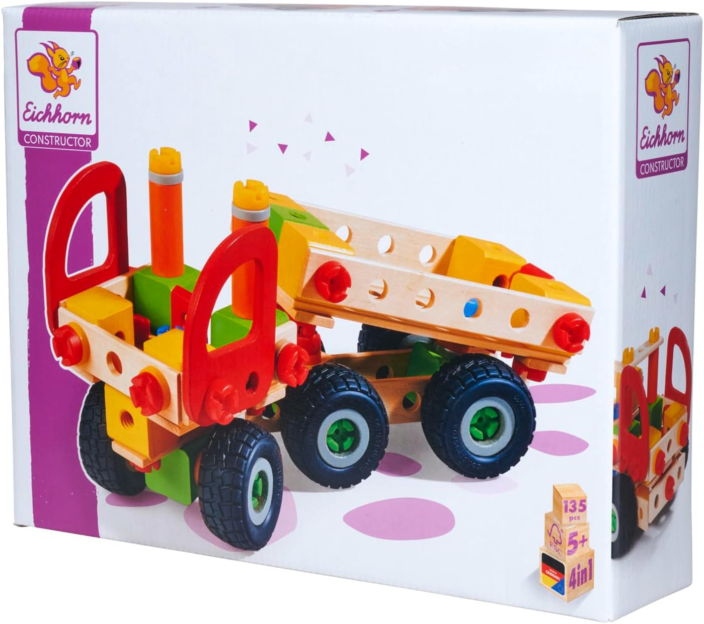 Eichhorn - Constructor Trucks, 4 Model variants: Truck, Pickup, Tipper Truck, Van, 135 Pieces, 100% FSC-Certified Beech Wood, Climate Neutral, from 5 Years
