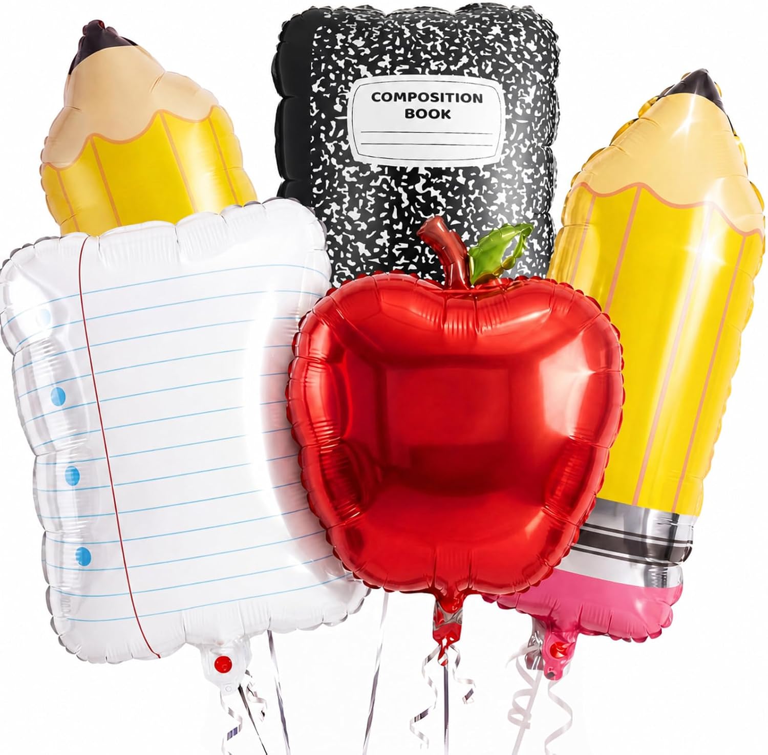 Thenshop 5 Pcs Back to School Balloons Foil Pencil Apple Balloons Set | Line Composition Notebook Balloons, Teacher Balloons, Large Welcome Kindergarten Preschool, Classroom Decoration Supplies