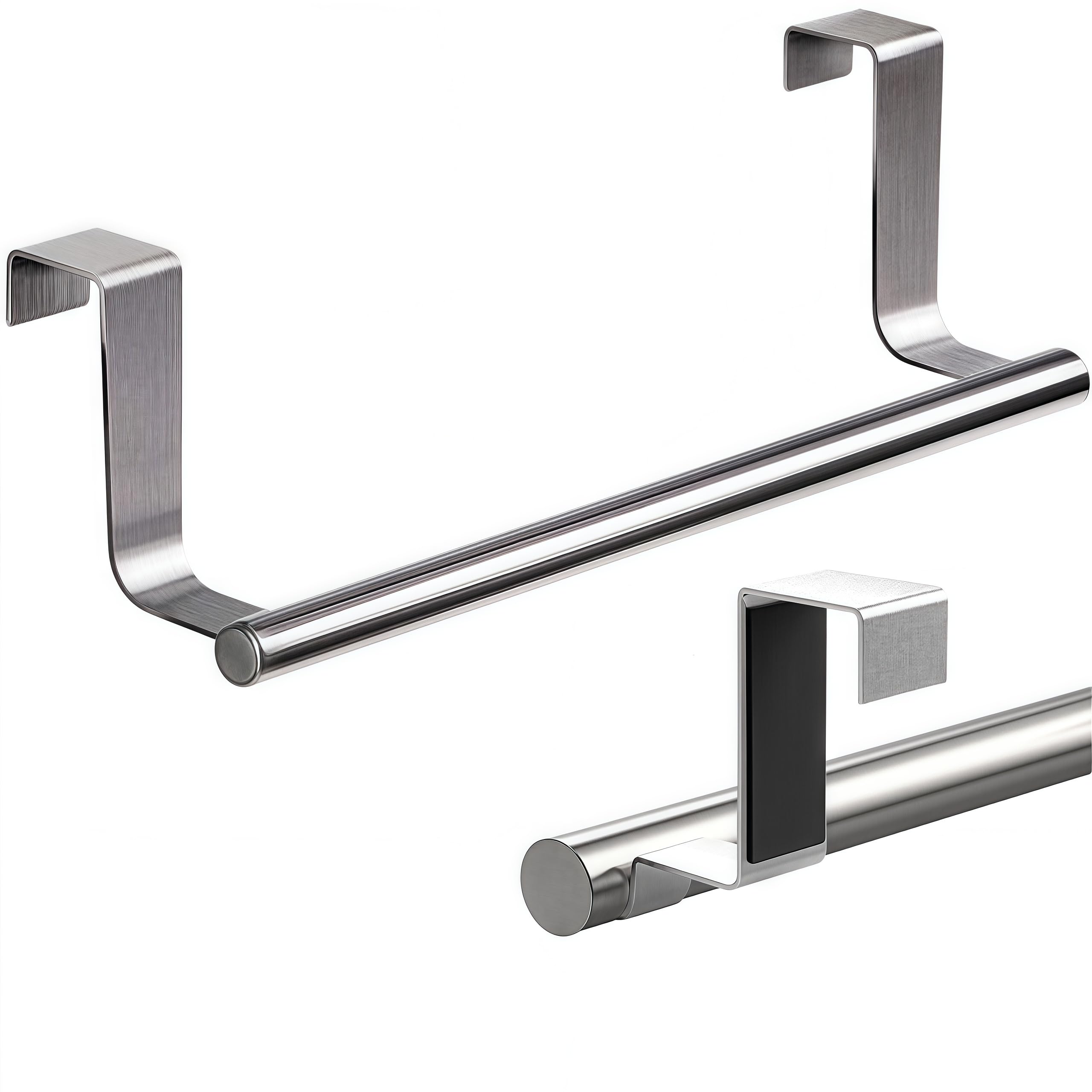 2 Pezzi Porta Asciugamani da Appendere Alle Anta,Porta Strofinacci con Strisce Antigraffio, Appendini Strofinacci Cucina Senza Forare, Acciaio inossidabile, Argento,per Cucina e Bagno