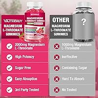 Vista 6 de Gomitas de magnesio L-treonato – 2000 mg para el cerebro, los músculos y el sistema nervioso. Sabor de frambuesa sin azúcar, 120 unidades para niños