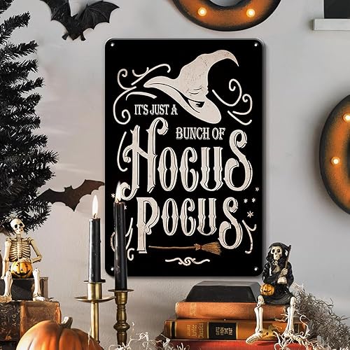 Hocus Pocus - Letrero de metal para decoración de Halloween, letrero de hocus pocus bruja, 8 x 12 pulgadas, letrero de hocus pocus para decoración