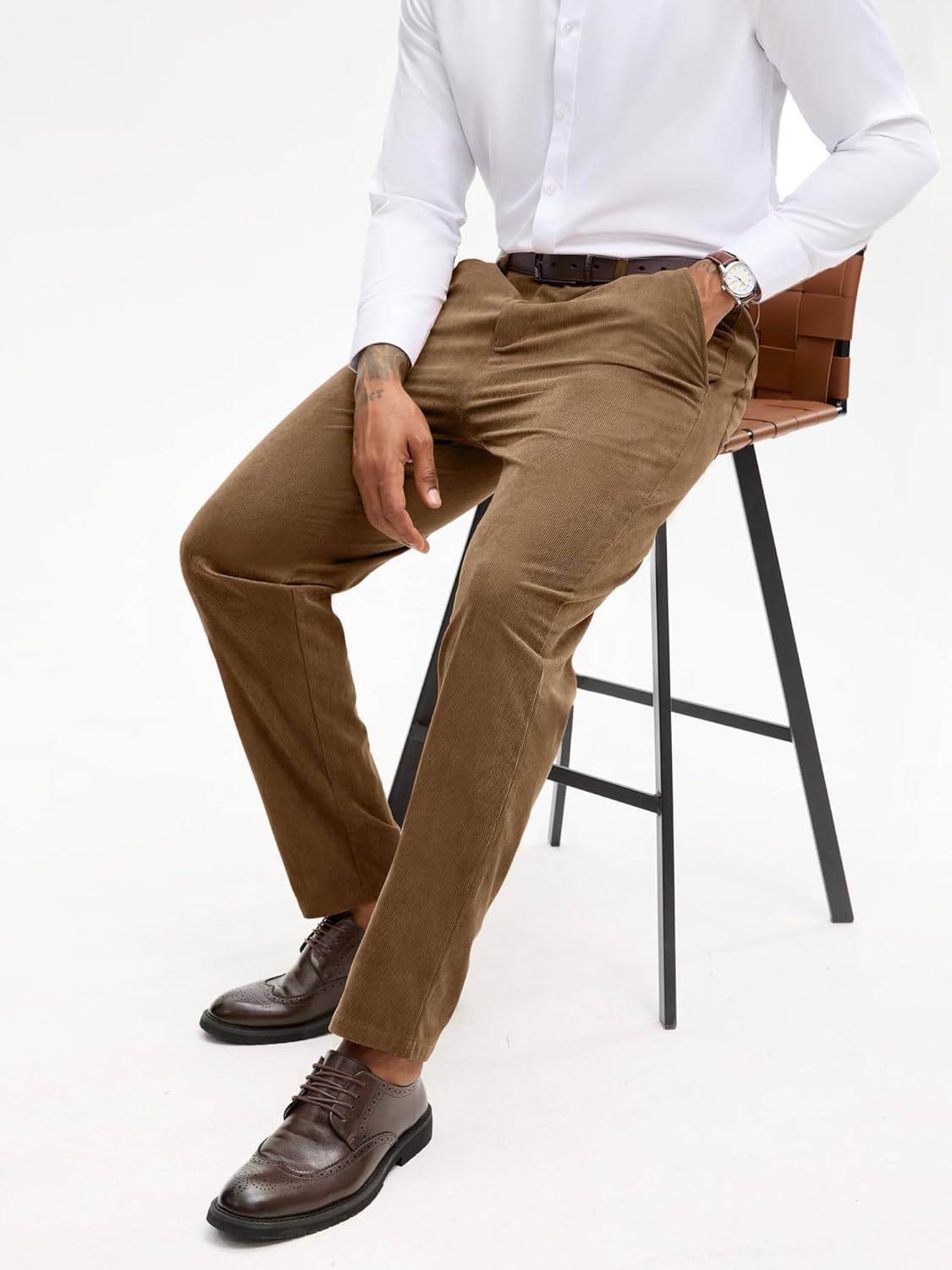 PLEPAN Men's Corduroy Pants - Casual Classic Fit Stretch Elastic Waist Dress Pants - Image 7