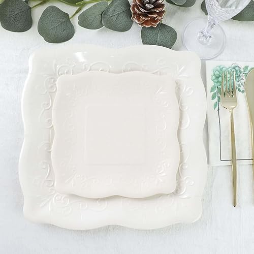 Miniatura 8 de Tableclothsfactory Paquete de 25 platos cuadrados blancos de papel de postre vintage de 7 pulgadas, platos de fiesta desechables de cerámica