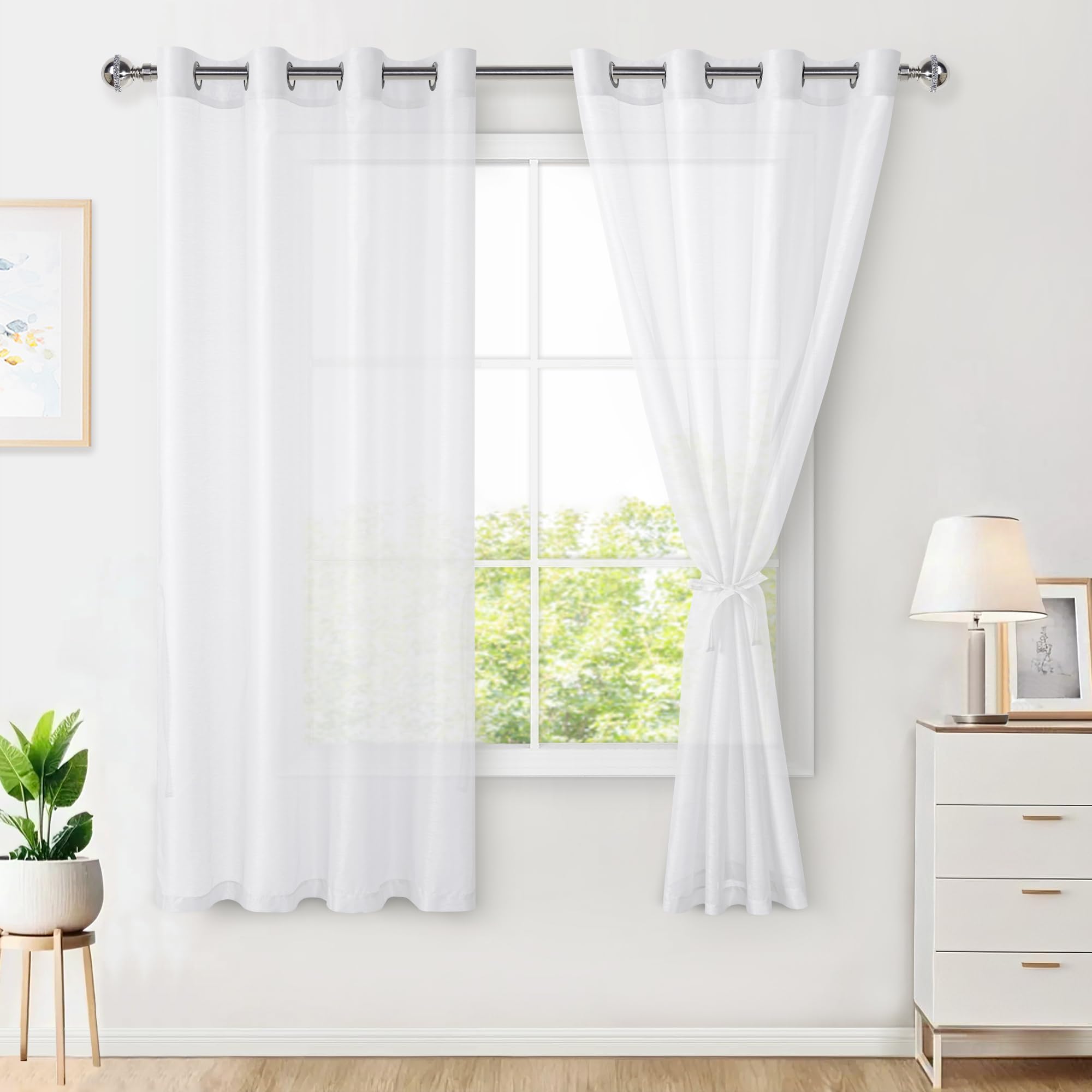 Hiasan 2er Set Sheer Voile gardinen vorhänge gardine Wohnzimmer mit ösen Curtains scheibengardinen Vorhang Transparente Durchsichtig Luftig Dekoschal für Schlafzimmer