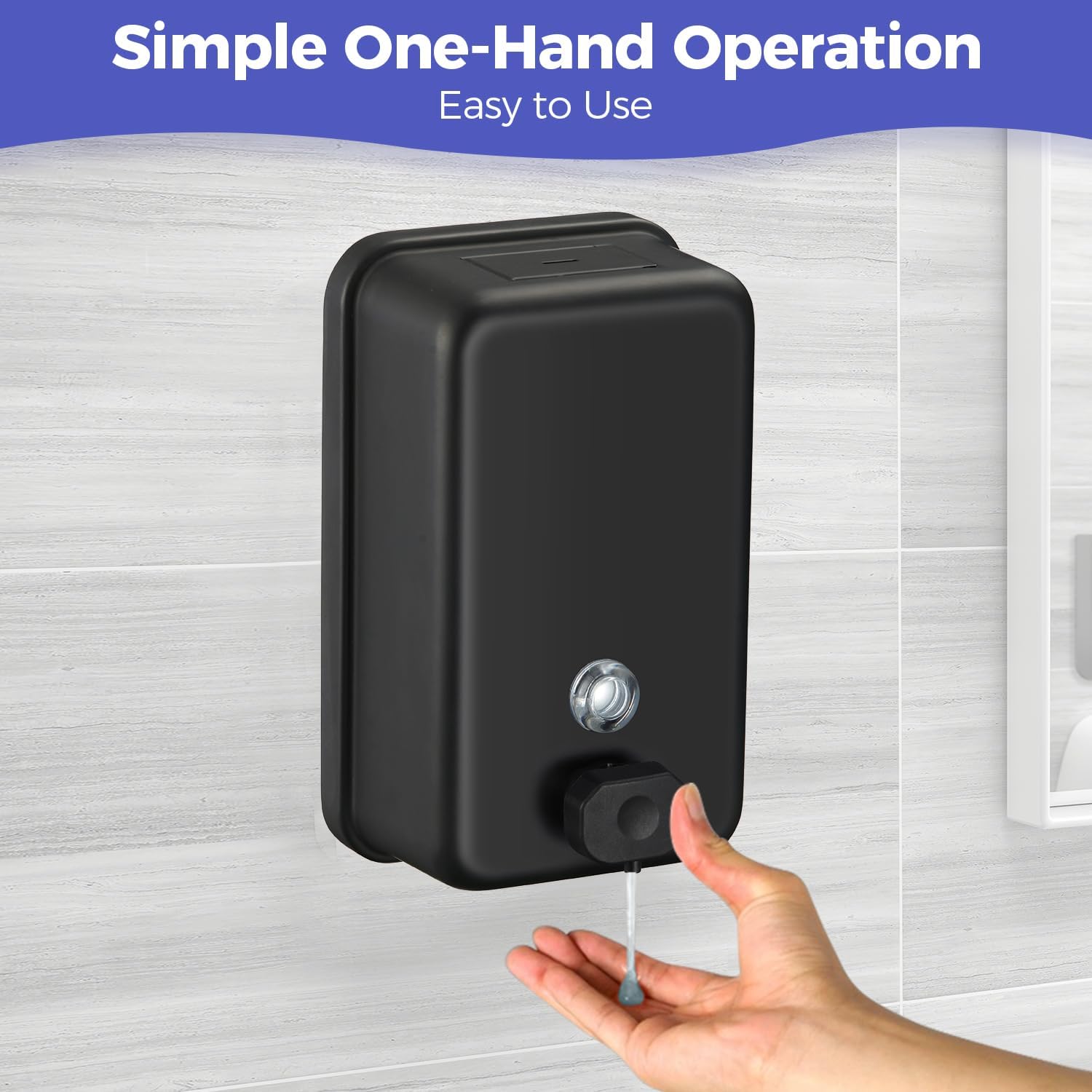 Matte Black Stainless Steel Vertical 1100ml/37oz Capacity Commercial-Grade Soap Dispenser, Wall-Mounted Bathroom Hand Soap Dispenser with Corrosion-Proof Lining and Anti-Leak Pump - Image 6