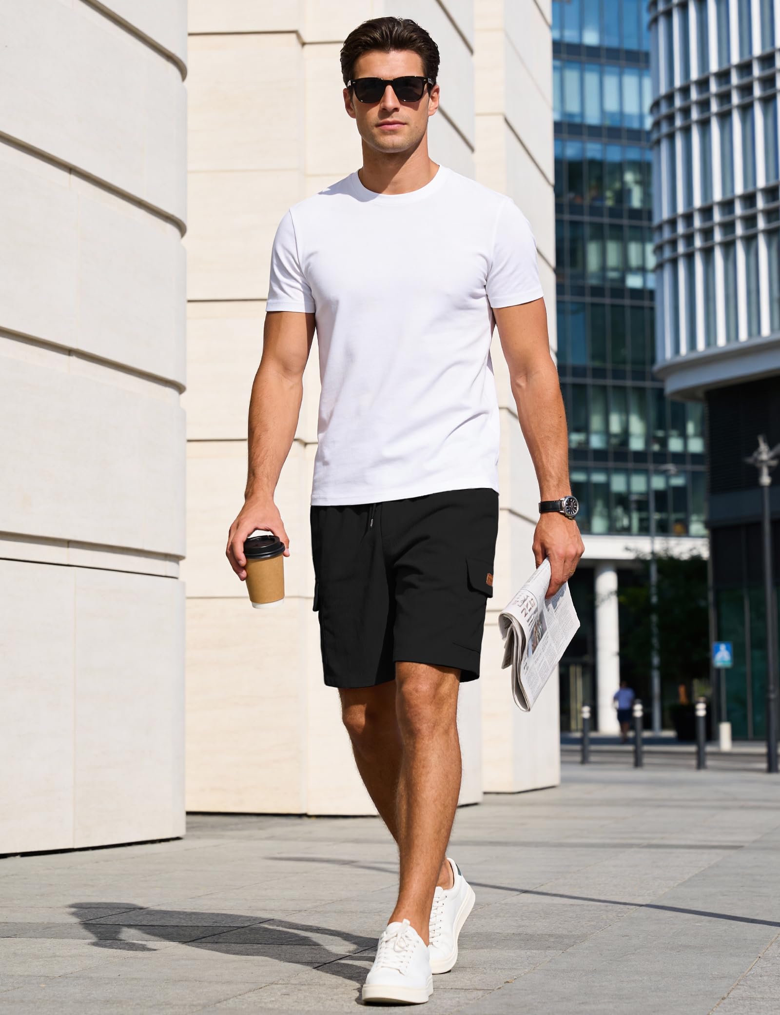 Pantalones Cortos Hombre de Pana Cargo Casual Verano Bermudas con Cintura elástica Múltiples Bolsillos