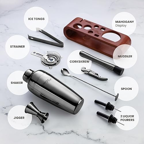 Miniatura 10 de Mixology  Craft - Juego de 10 piezas metálicas para bar con madera de caoba