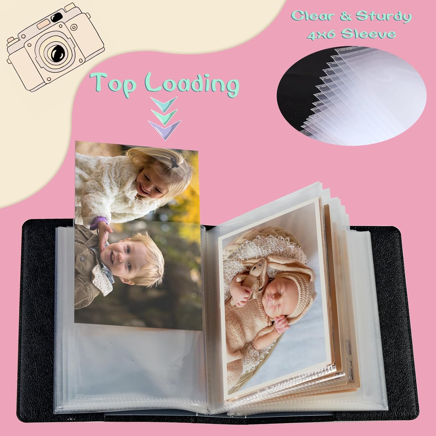 Photo Album 4x6 Photos - 60 Photos Capacity PU Leather Cover Photo Album with Strong Elastic Band, Portable Picture Album for Family Wedding Wedding Anniversary, Palm Trees Beach - Image 4