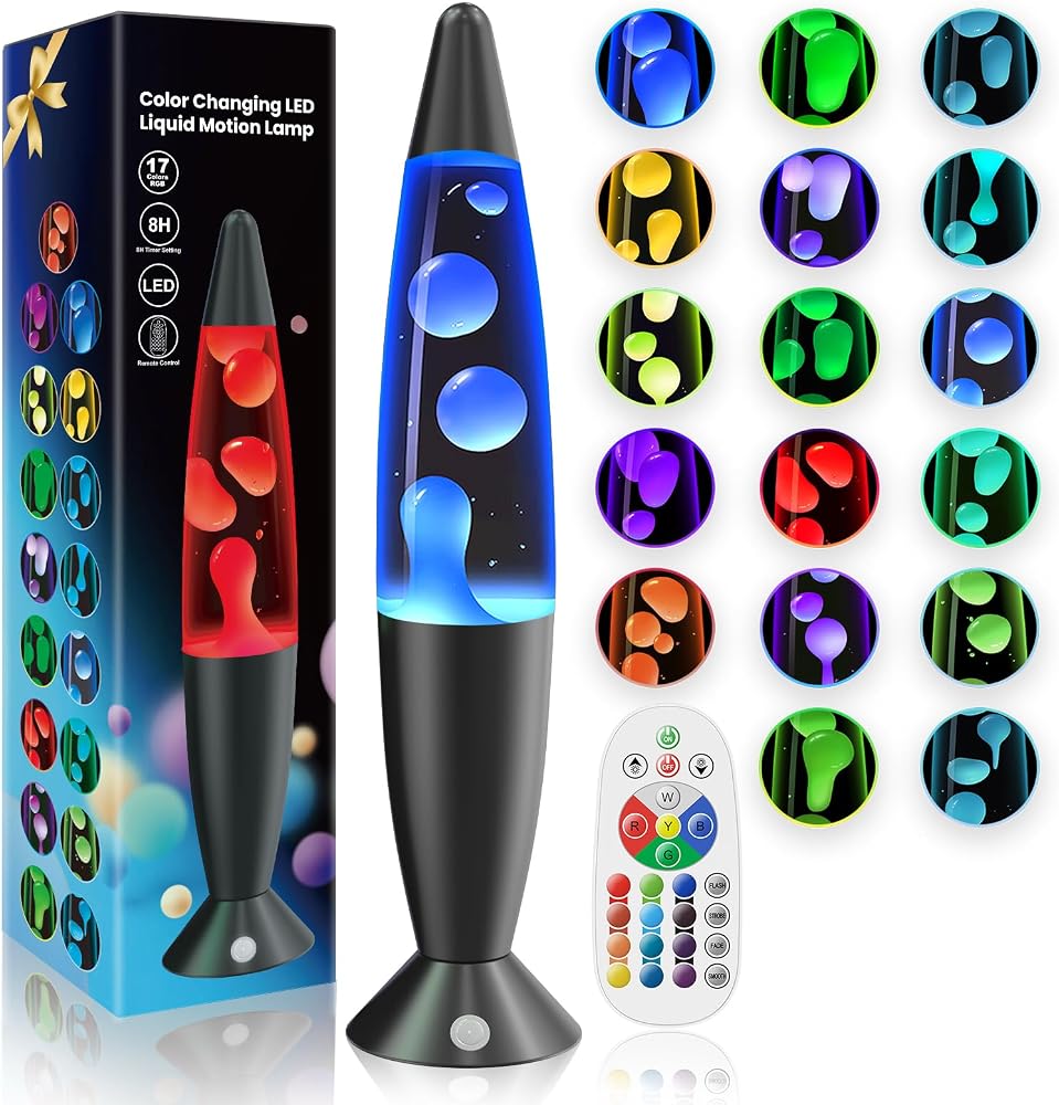 17 Colors LED Liquid Motion Lamps for Kids Adults Bedroom Decor, 13.5 Inch Multi Color Changing Table Lamp Small Black Red Green Blue Blue Pink Purple Relax Night Light with 8H Timing — 사진 1