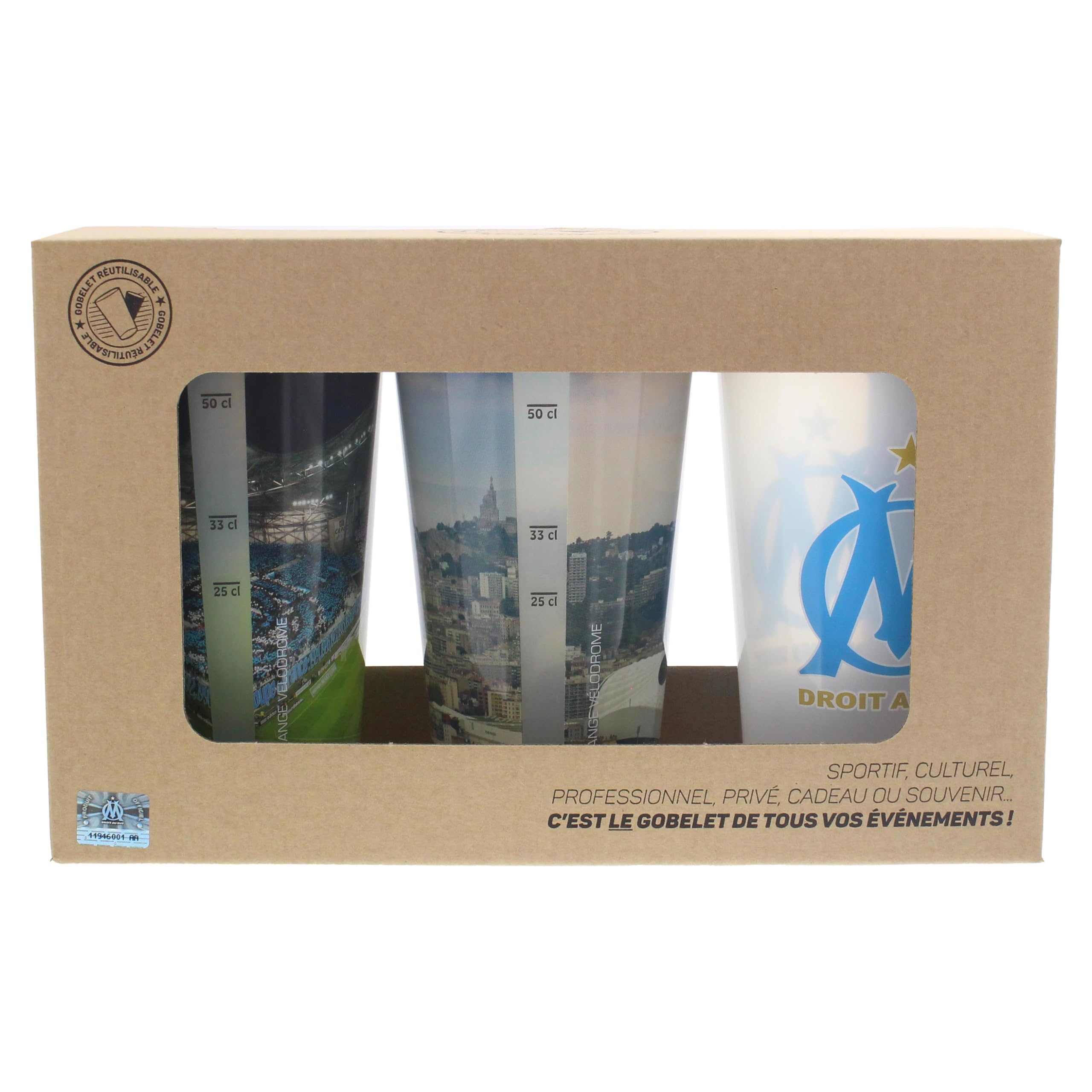 Lot De 2 Éco-Cups OM 600 Ml – Collection Officielle Olympique De Marseille, Fabriqué En France
