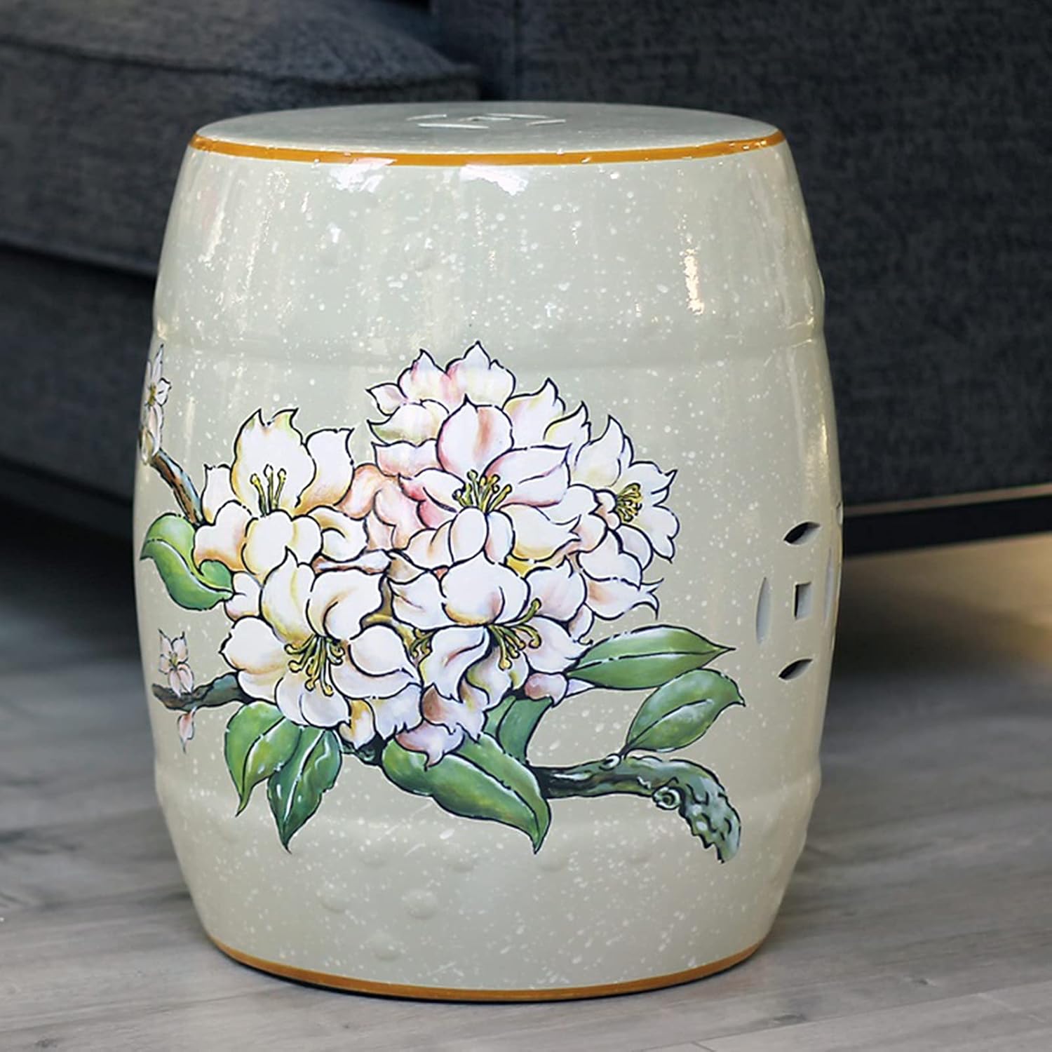 Decorative garden stools, Ceramic Drum Stool，Dressing Stool, Embroidered Pier，Garden Decorative Stool, Suitable for Garden, Patio, Lawn,Home Indoor & Outdoor(White)