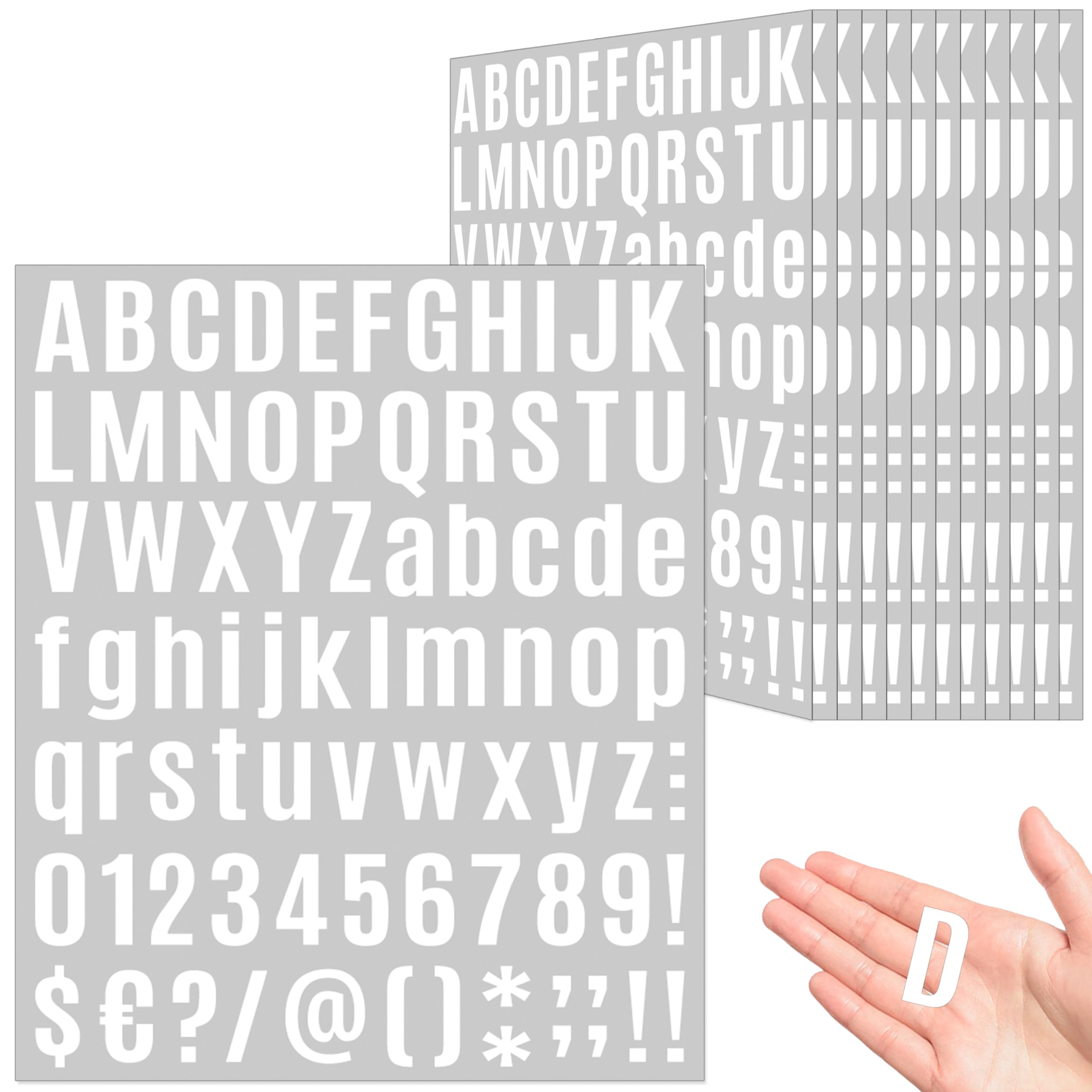 980 Pcs 12 Sheets Letter Stickers Small, 1 Inch Number Stickers Self-Adhesive Waterproof Alphabet White 1" Vinyl Letter Stickers for Mailbox, Bulletin